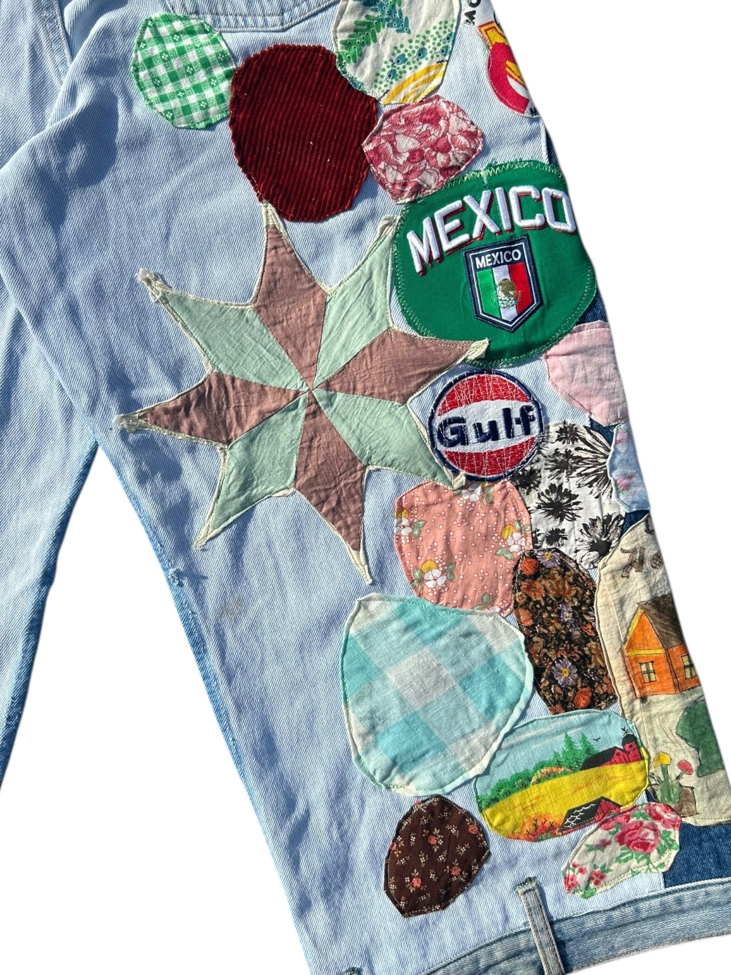 Vintage altered patched up Light blue denim flare jeans