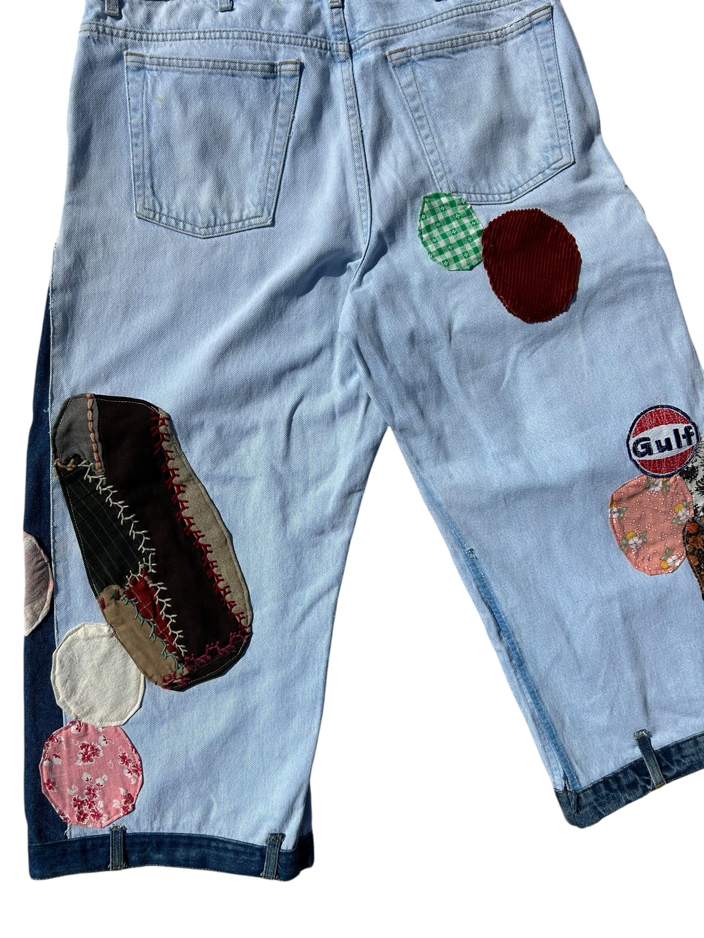 Vintage altered patched up Light blue denim flare jeans