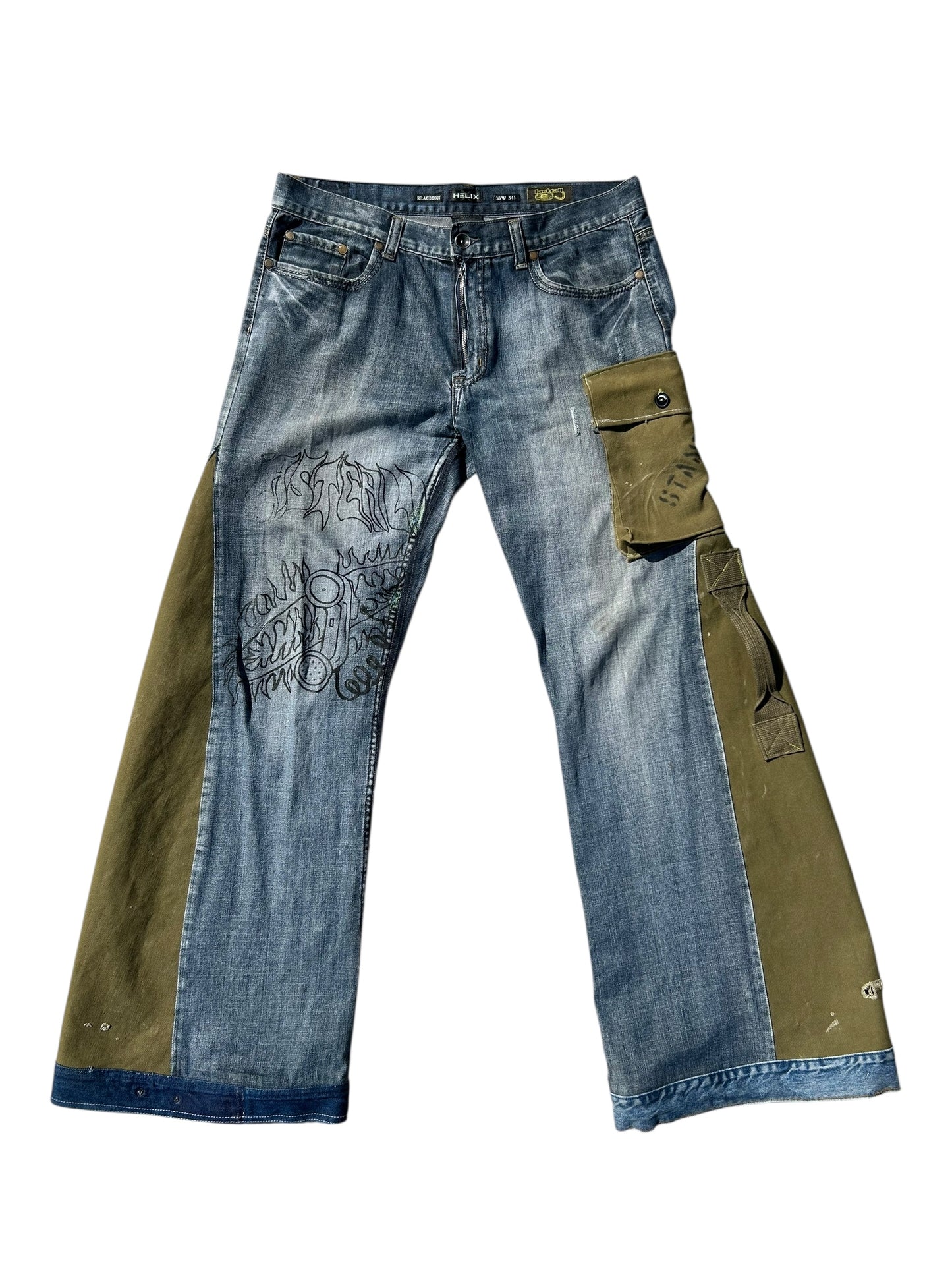 Helix denim military flare jeans