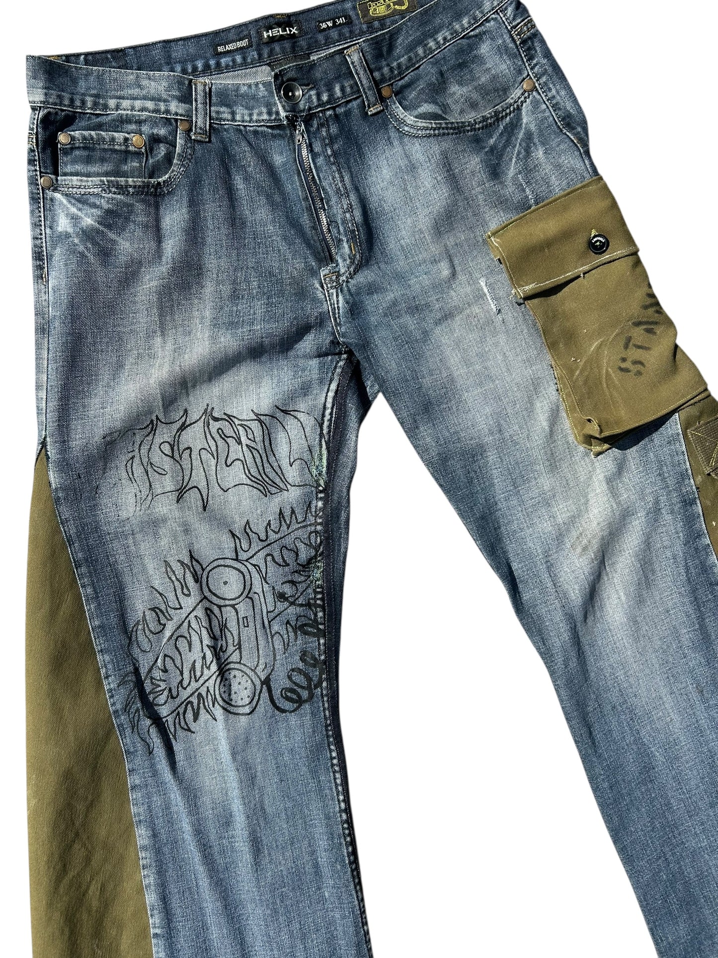 Helix denim military flare jeans