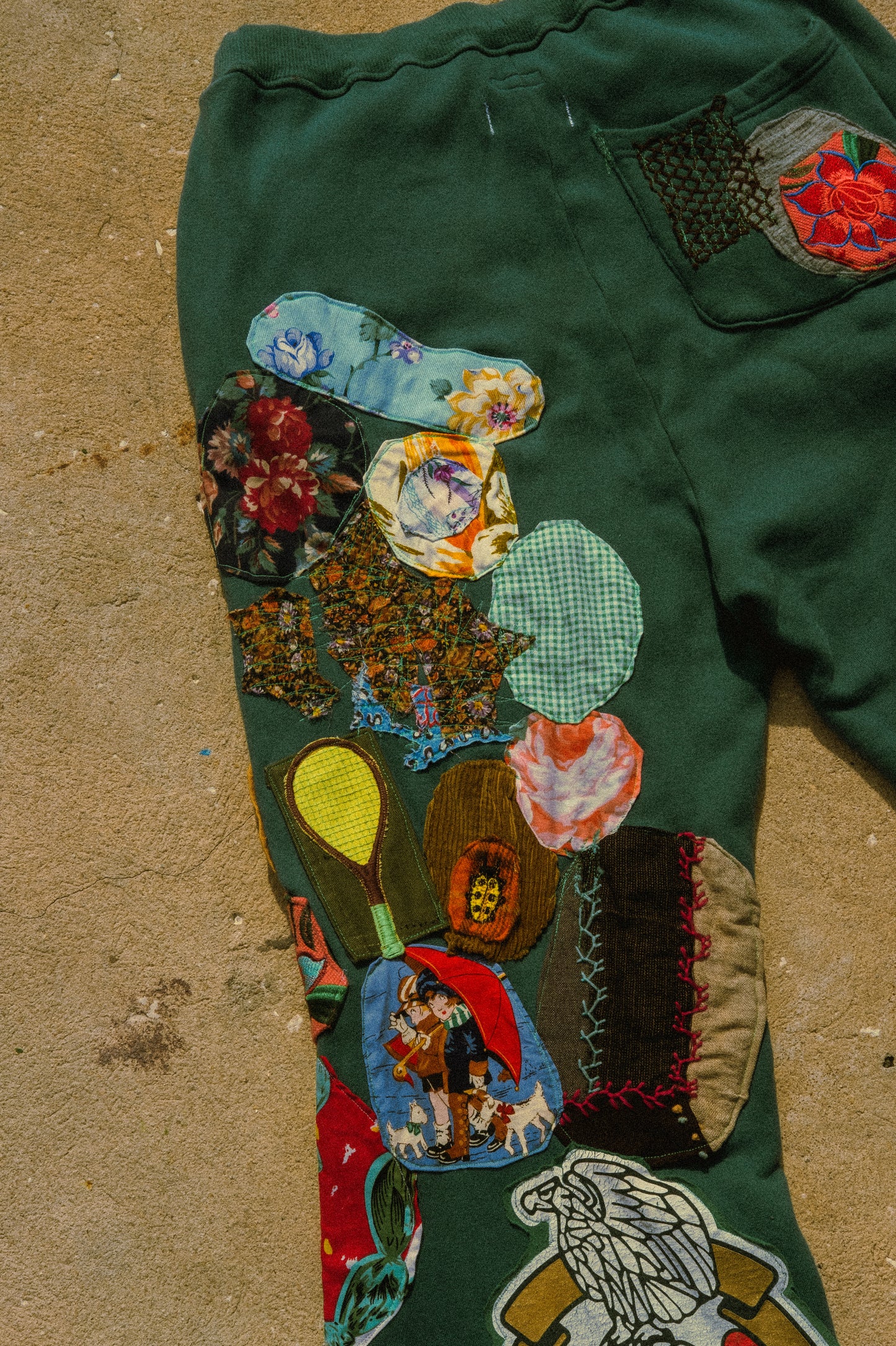 Kapital x lastcall patched up sweatpants