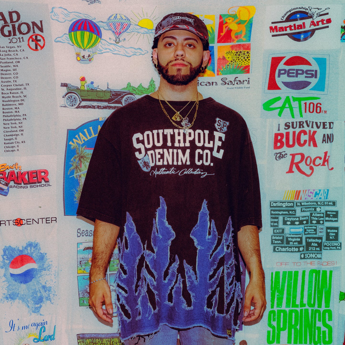 Y2k southpole denim flame tee