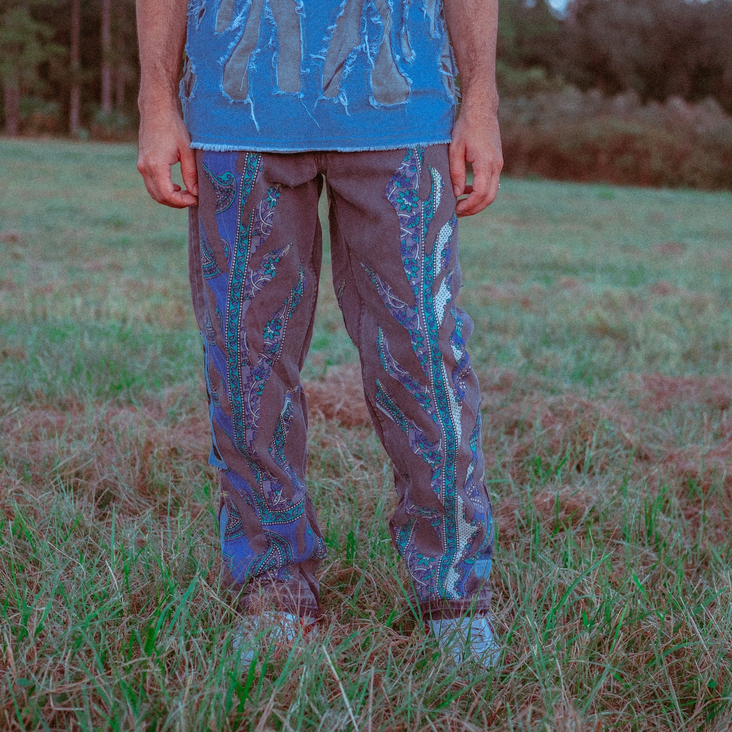 purple paisley flame jeans