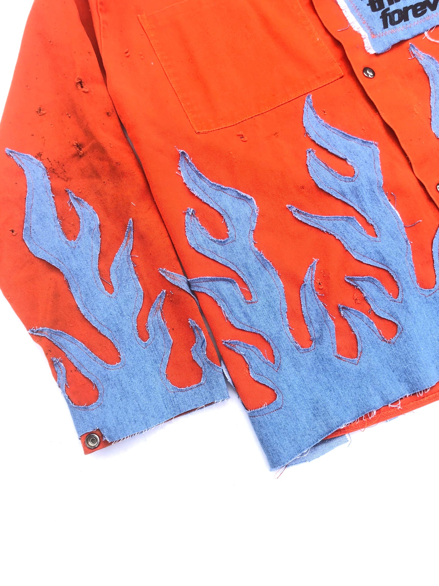 ORANGE BUTTON DOWN DENIM FLAMES SHIRT