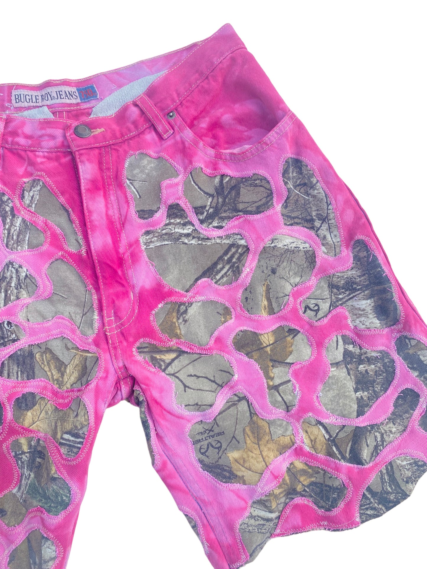 dyed pink camo wavy shorts