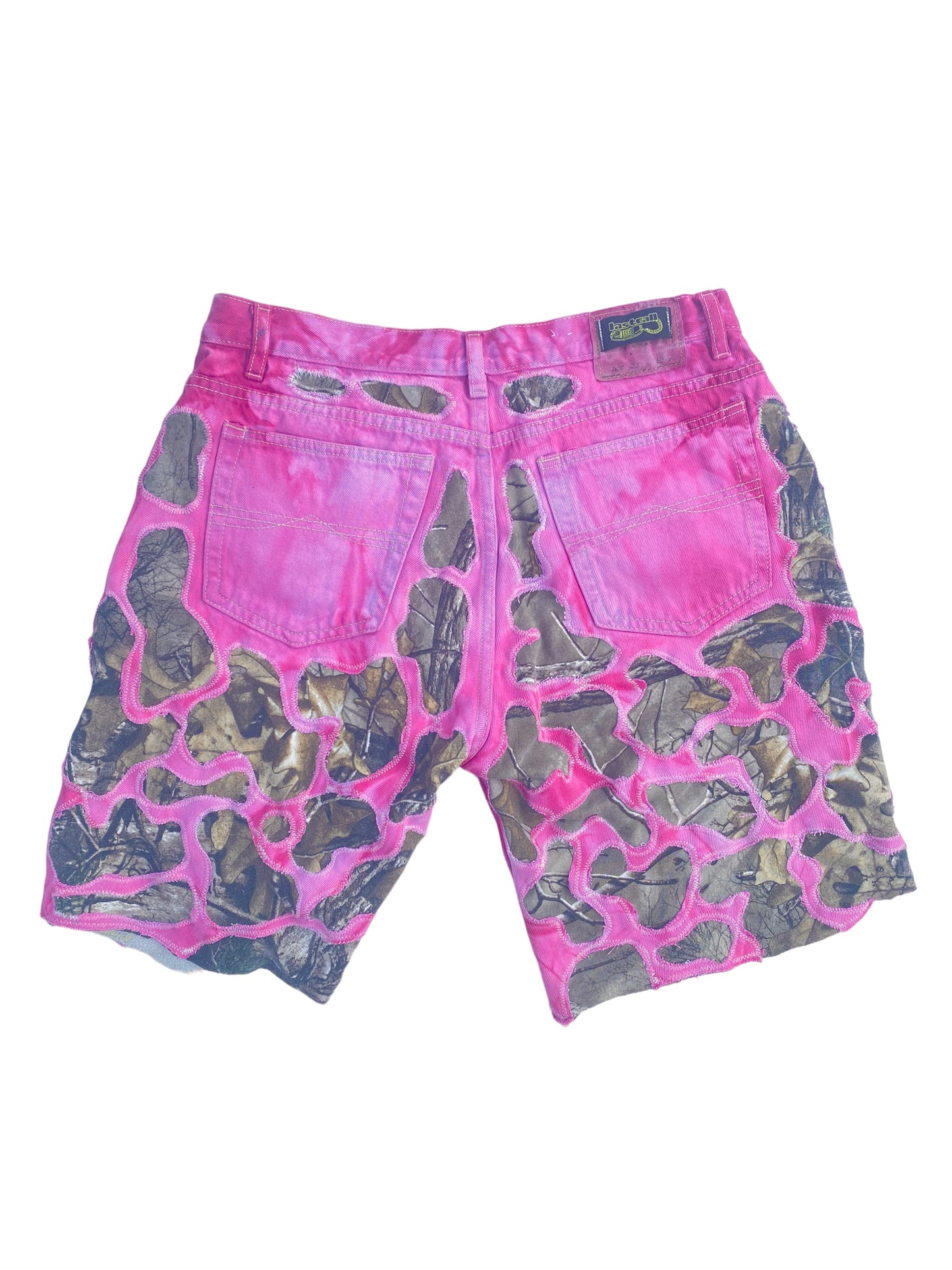 dyed pink camo wavy shorts