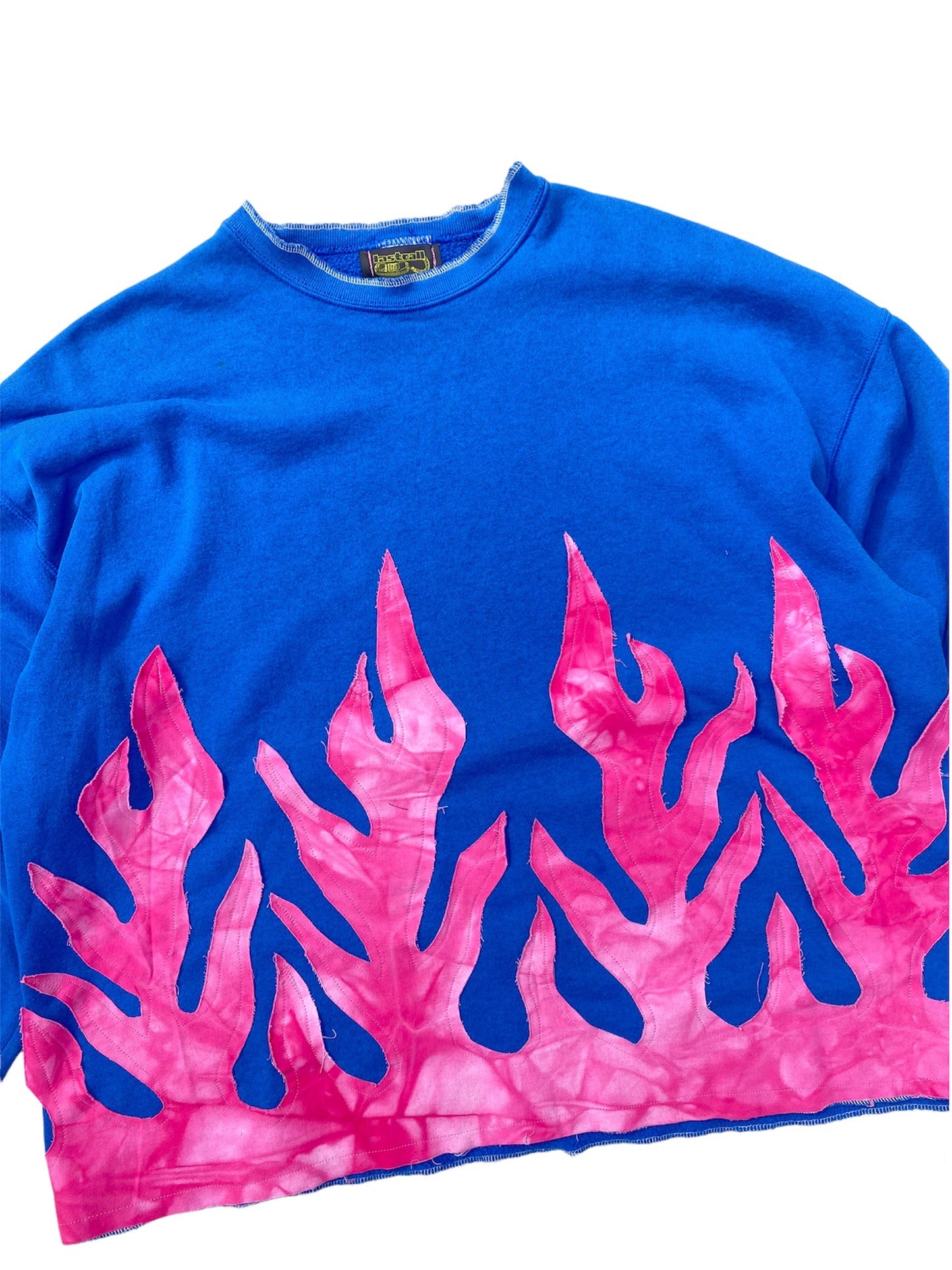 blue pink flame sweater