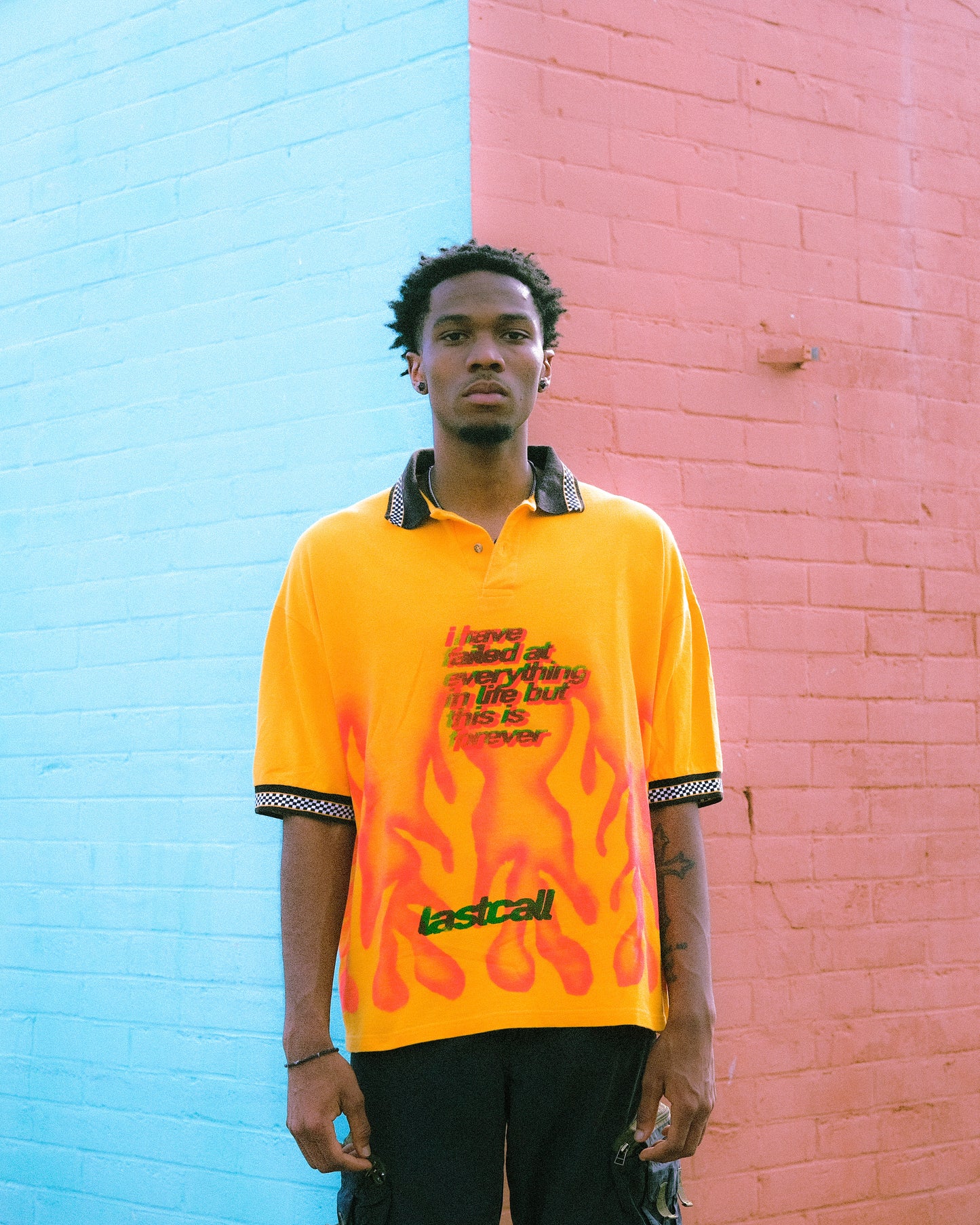 MUSTARD POLO AIRBRUSH FLAME SHIRT