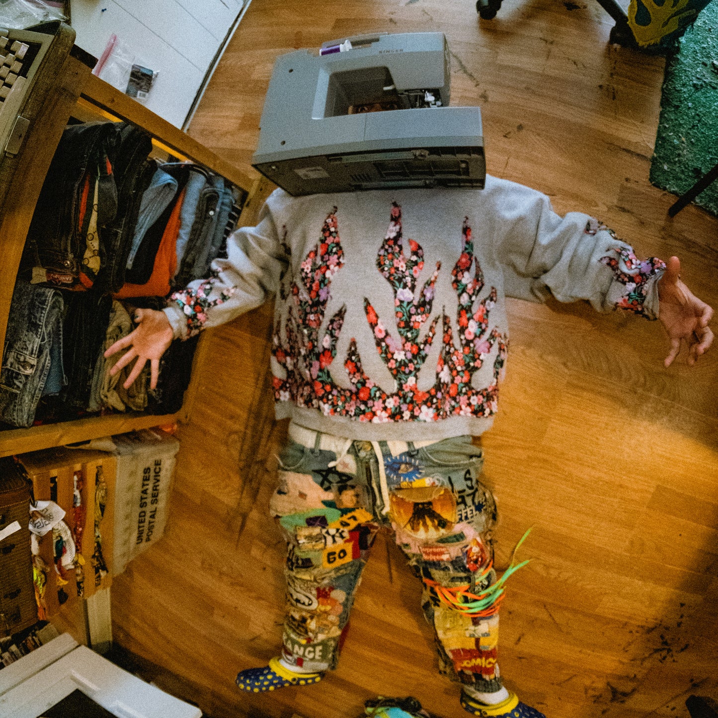 Grey vintage floral flame sweatshirt