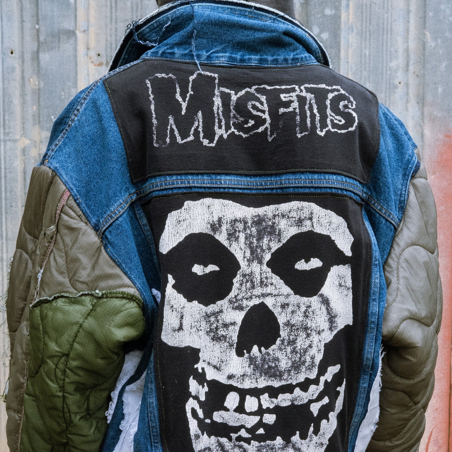 denim puffer flame jacket