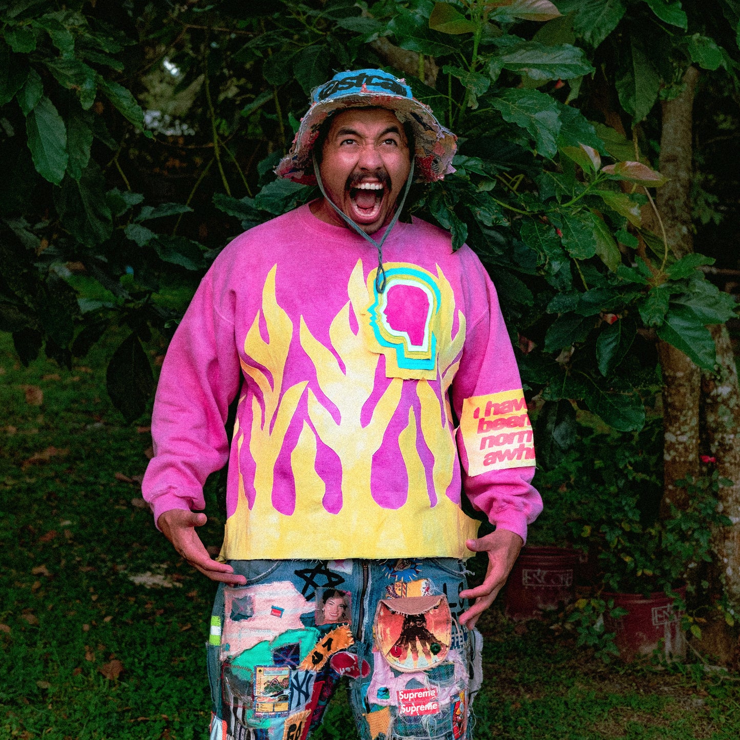 PINK/YELLOW FLAME SWEATSHIRT
