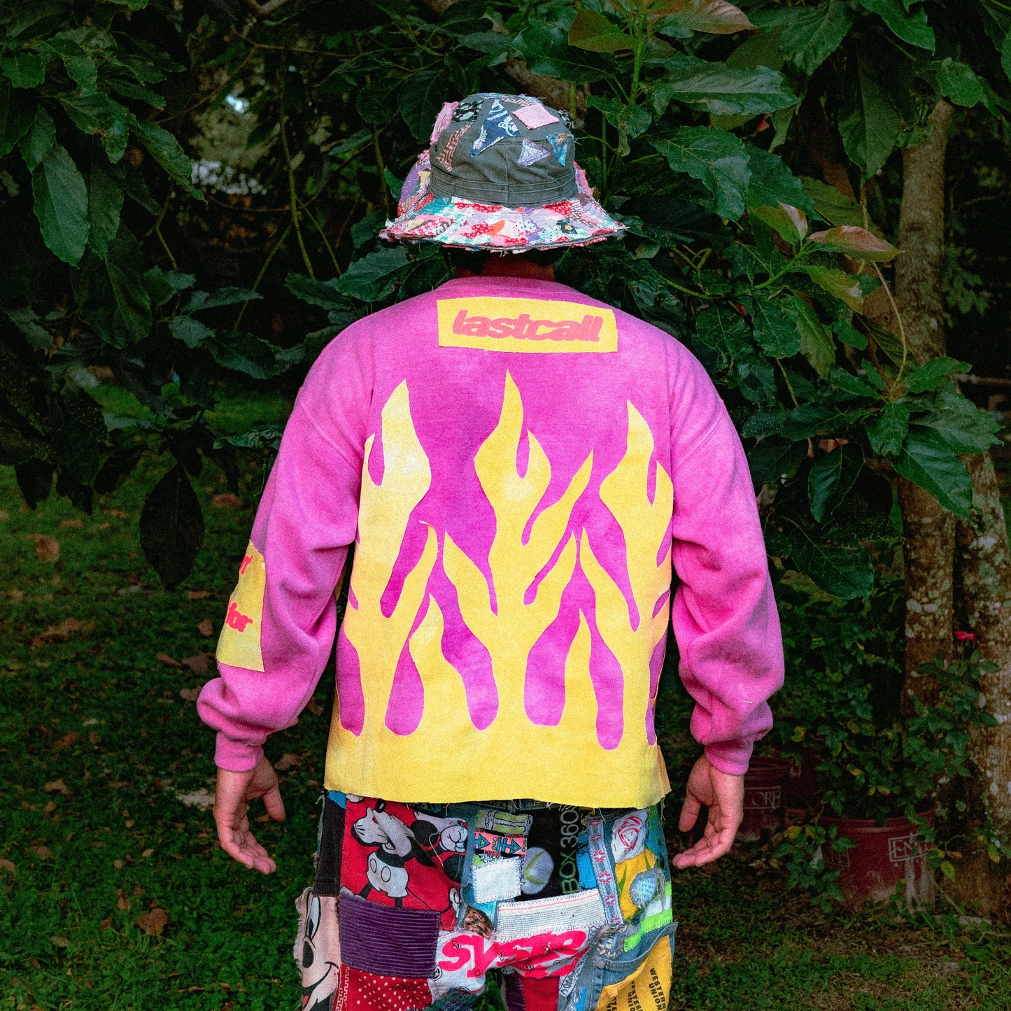 PINK/YELLOW FLAME SWEATSHIRT