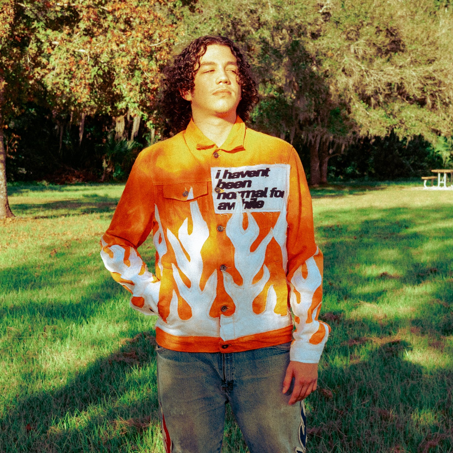 orange/white flame jacket