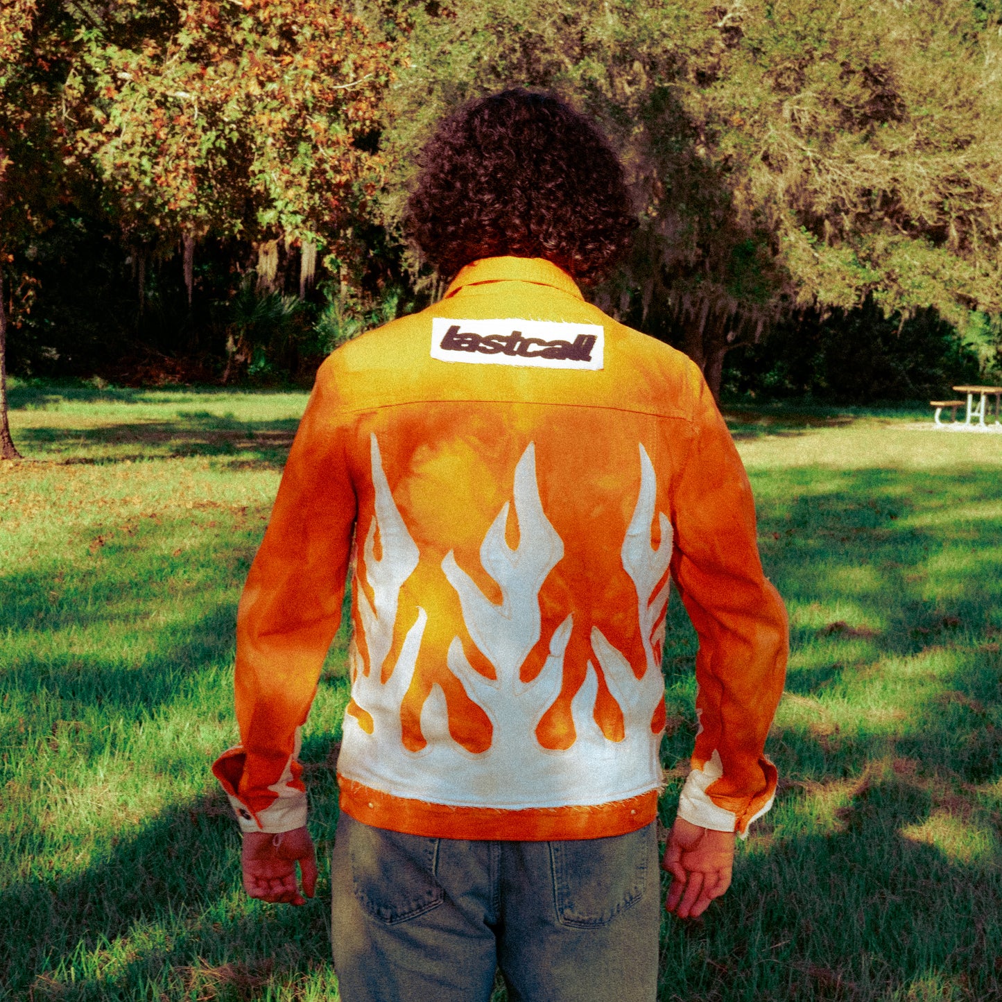 orange/white flame jacket