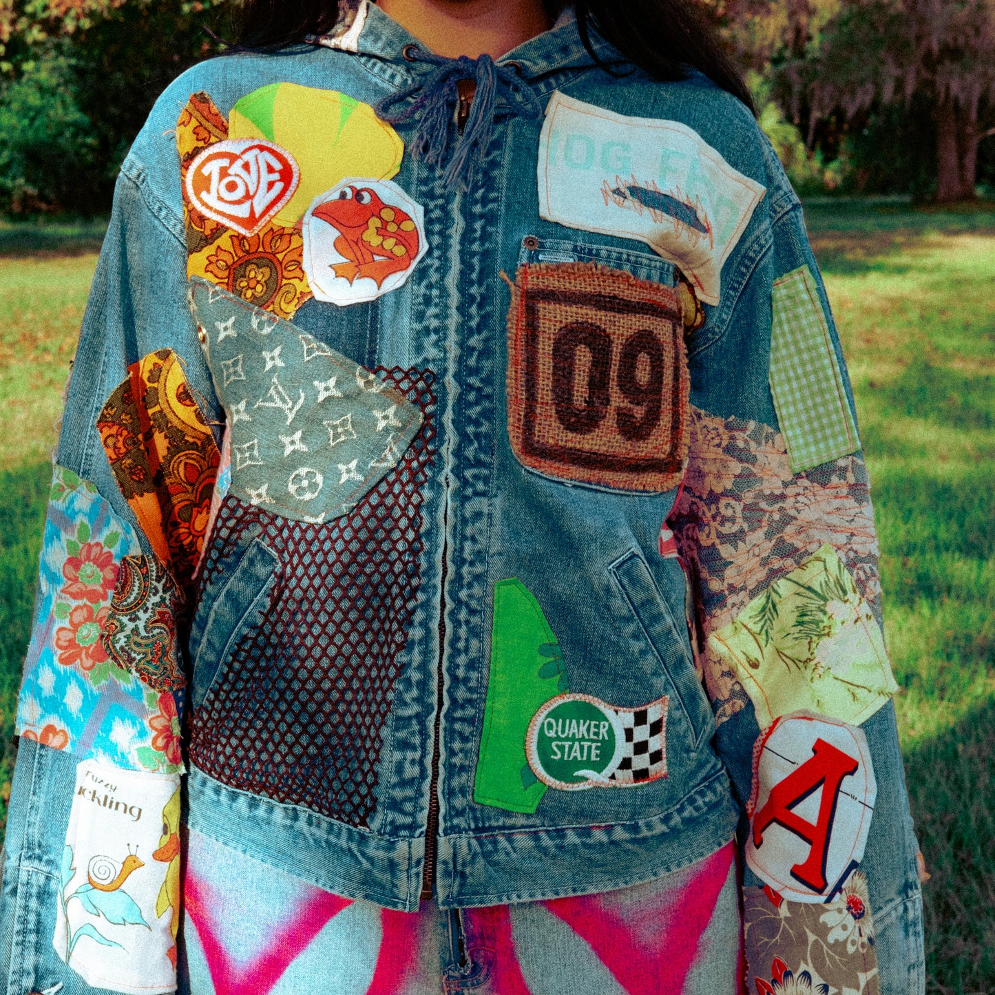 patched up denim hoodie