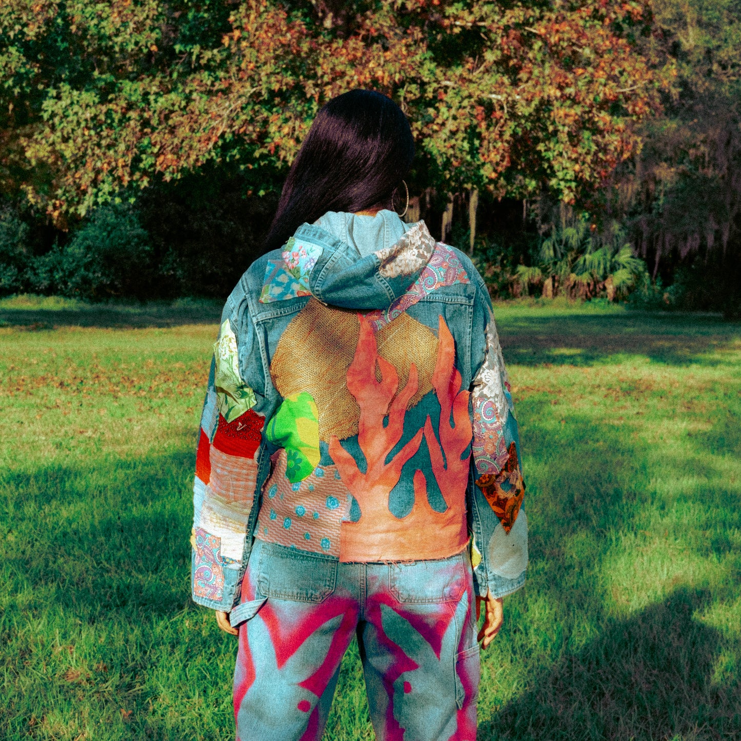 patched up denim hoodie