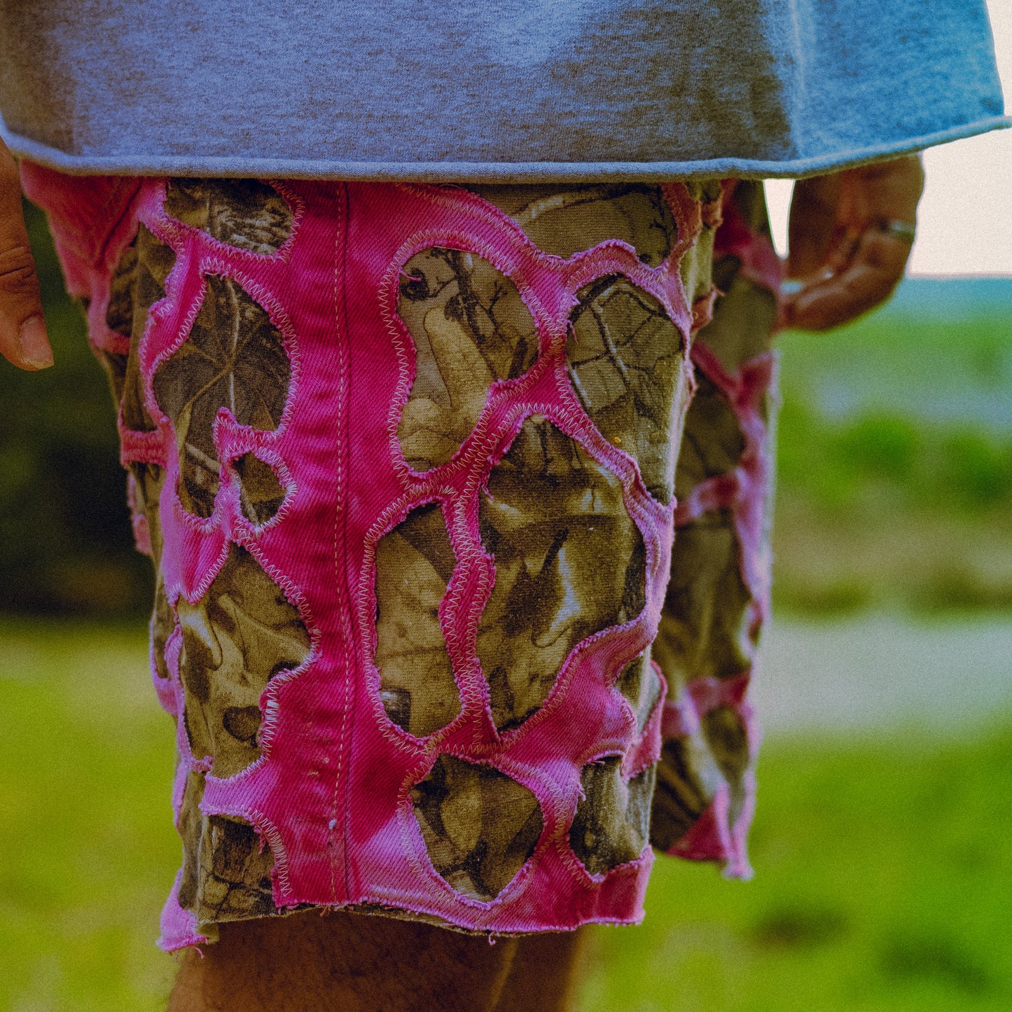 dyed pink camo wavy shorts