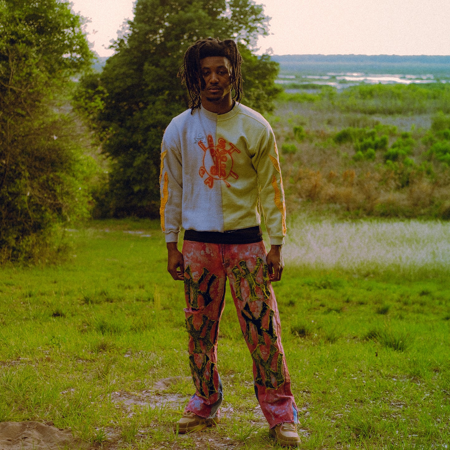 dyed red NY jeans