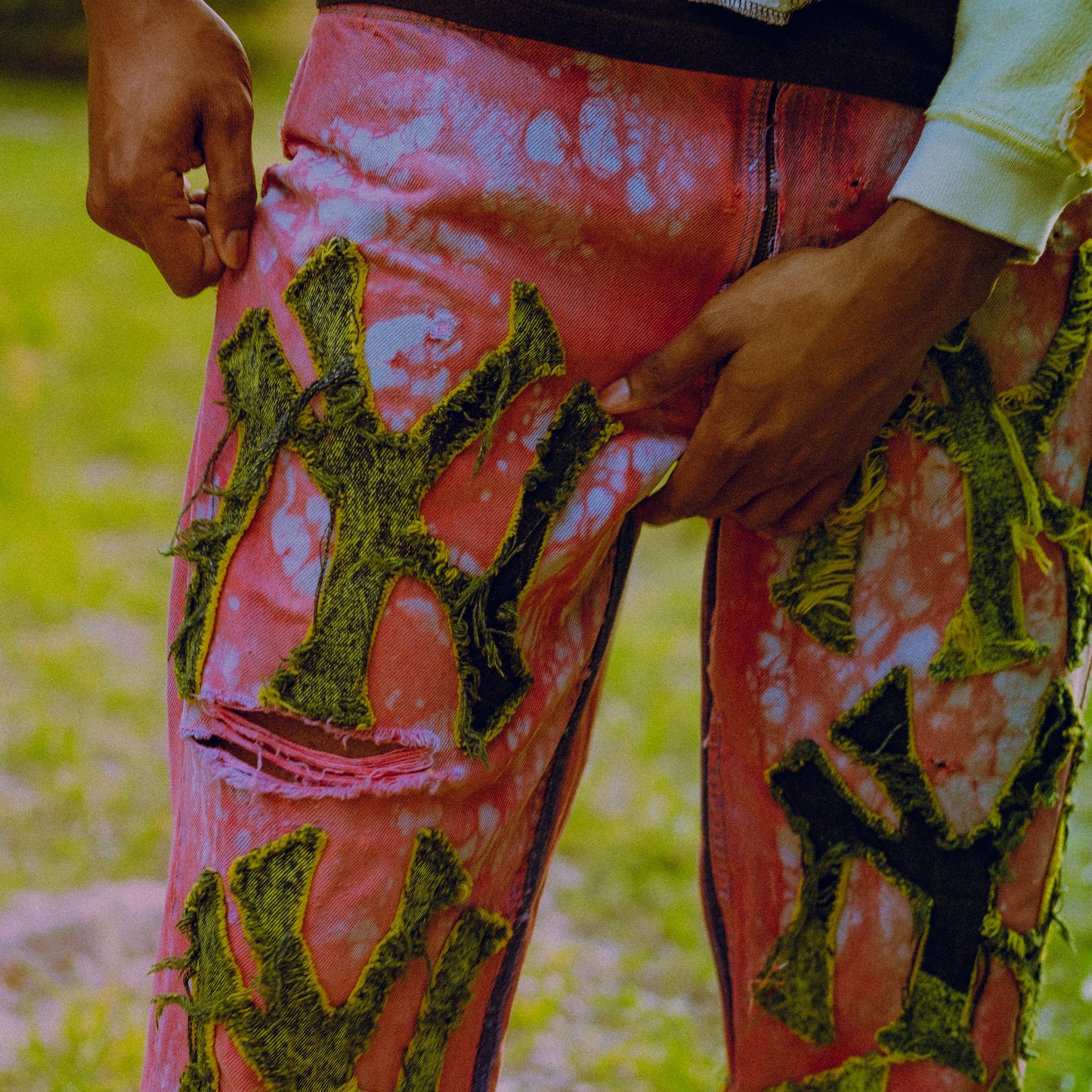 dyed red NY jeans