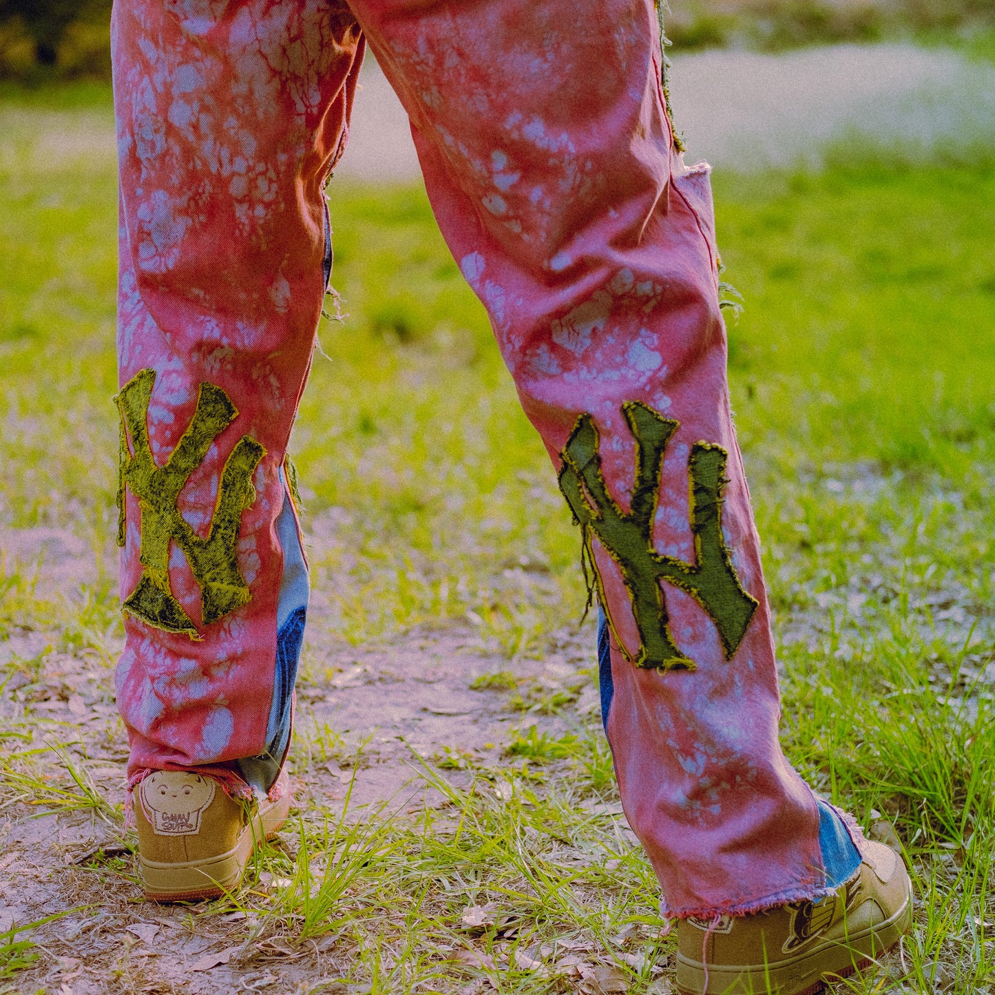 dyed red NY jeans