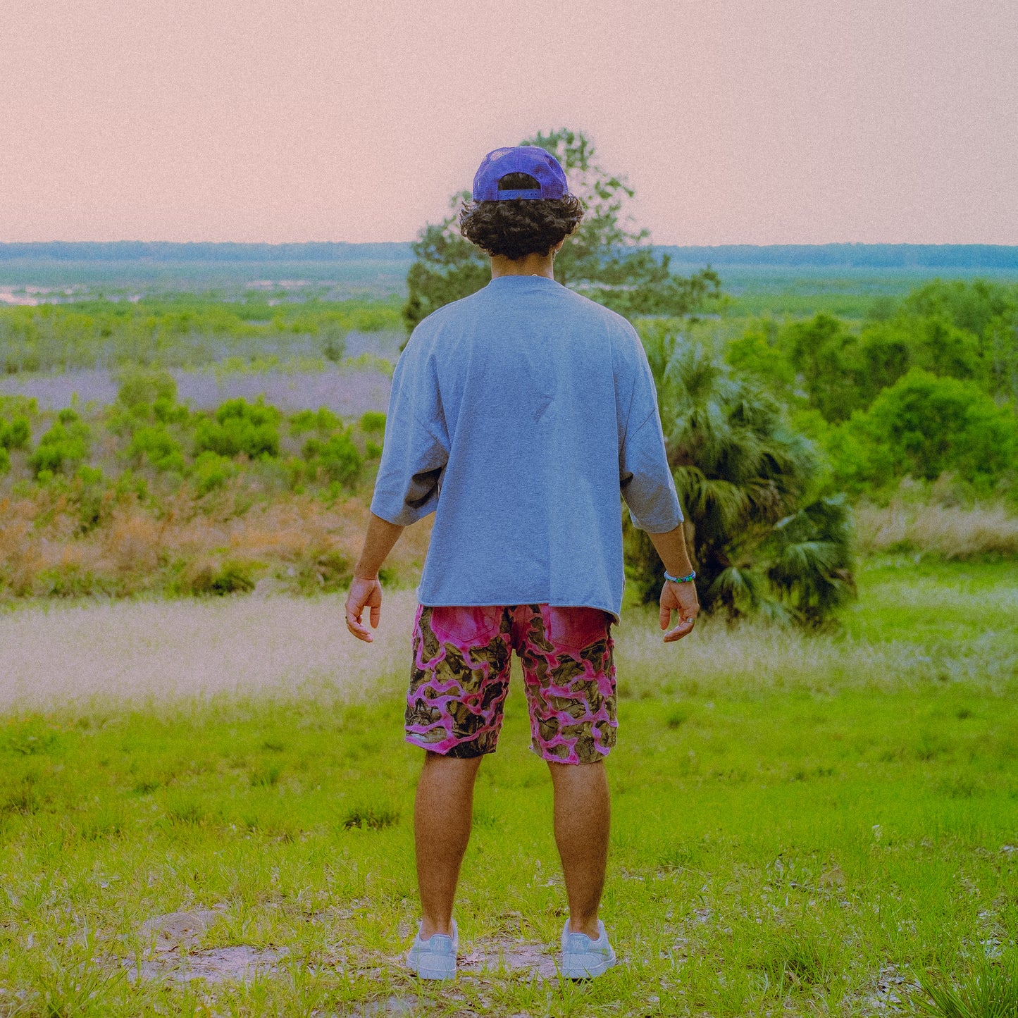dyed pink camo wavy shorts