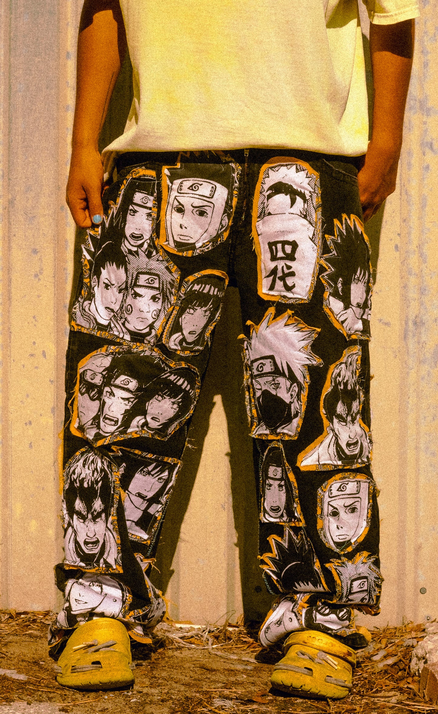 Naruto patched up fubu jeans (yellow)