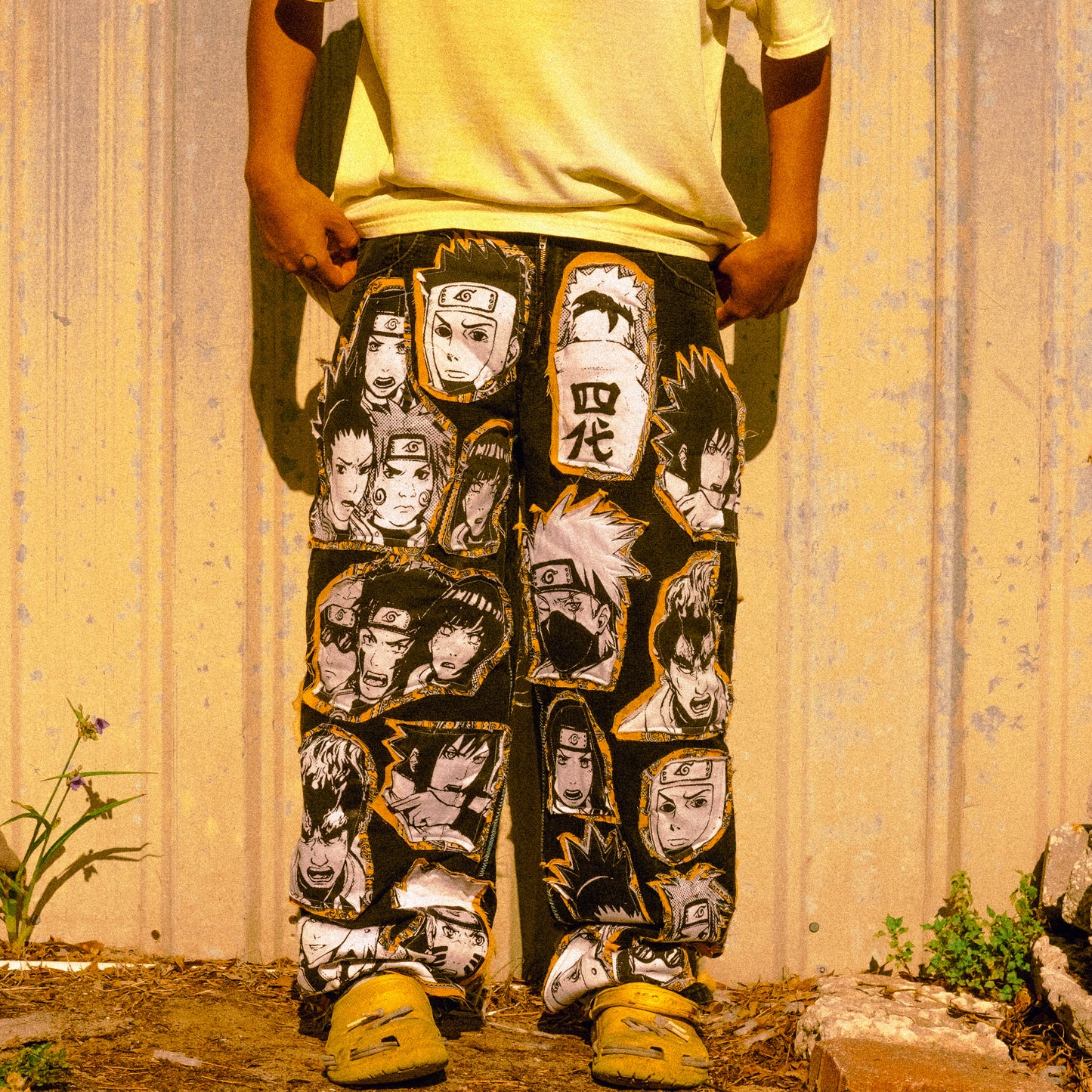 Naruto patched up fubu jeans (yellow)