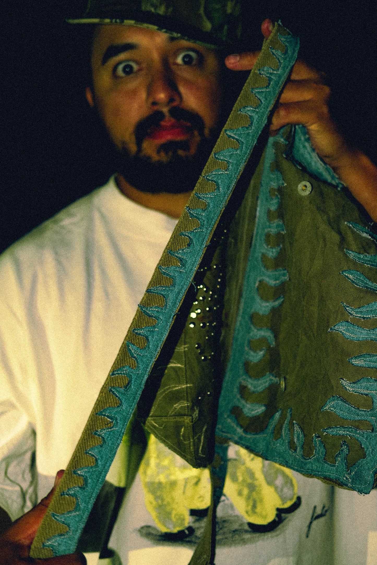 Denim flame military messenger bag