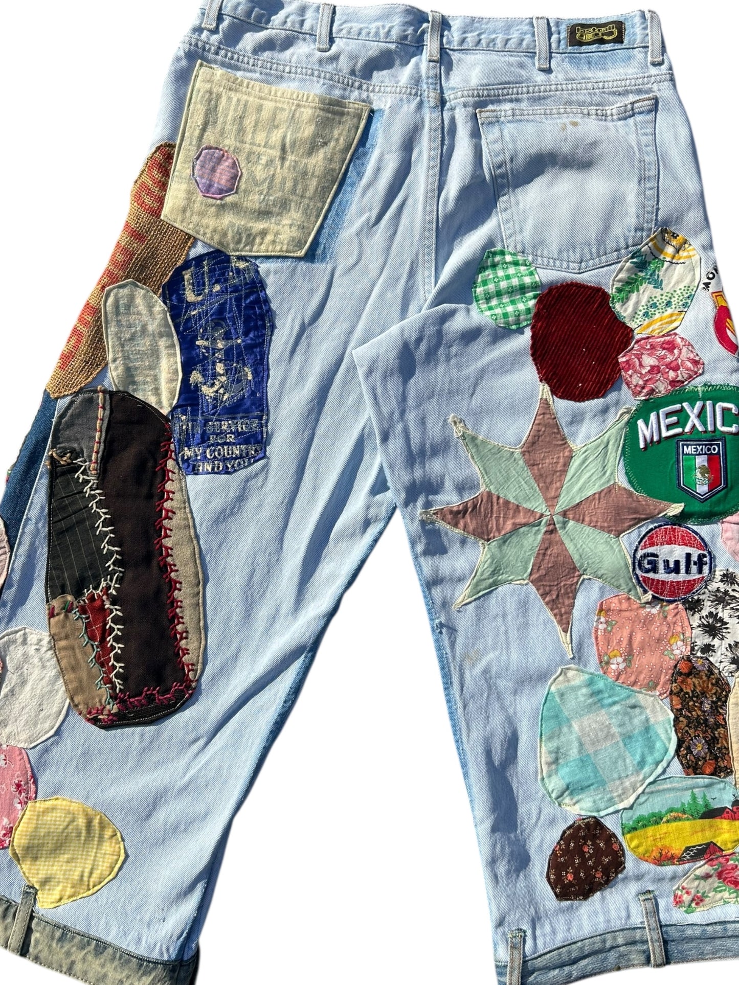 Vintage altered patched up Light blue denim flare jeans