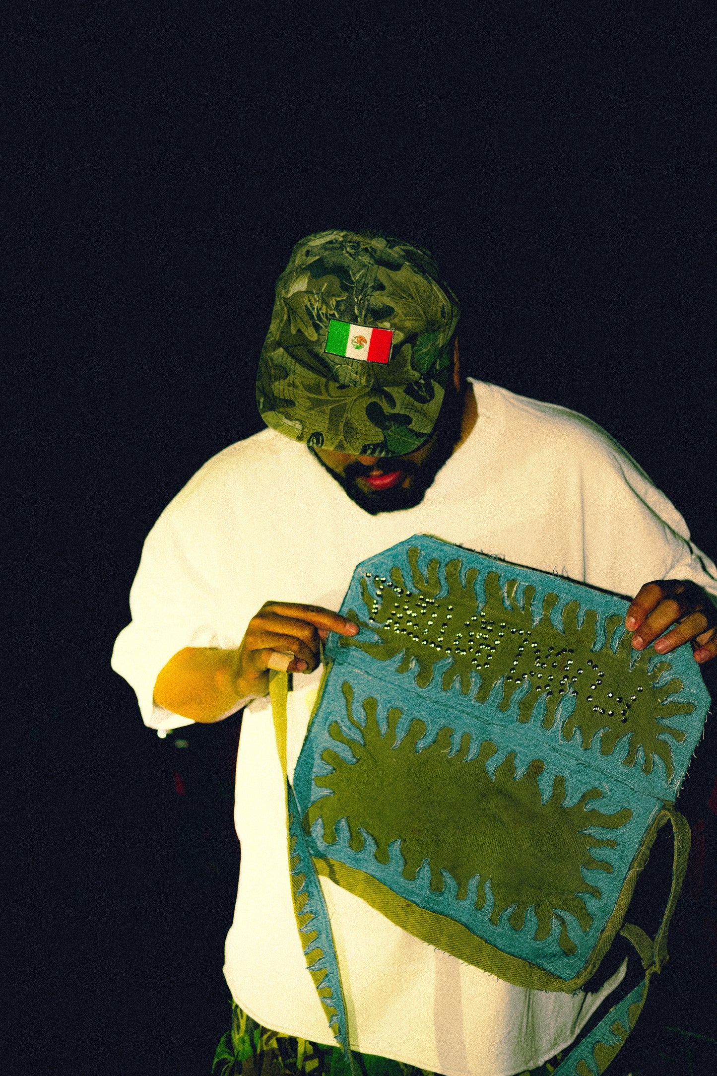 Denim flame military messenger bag