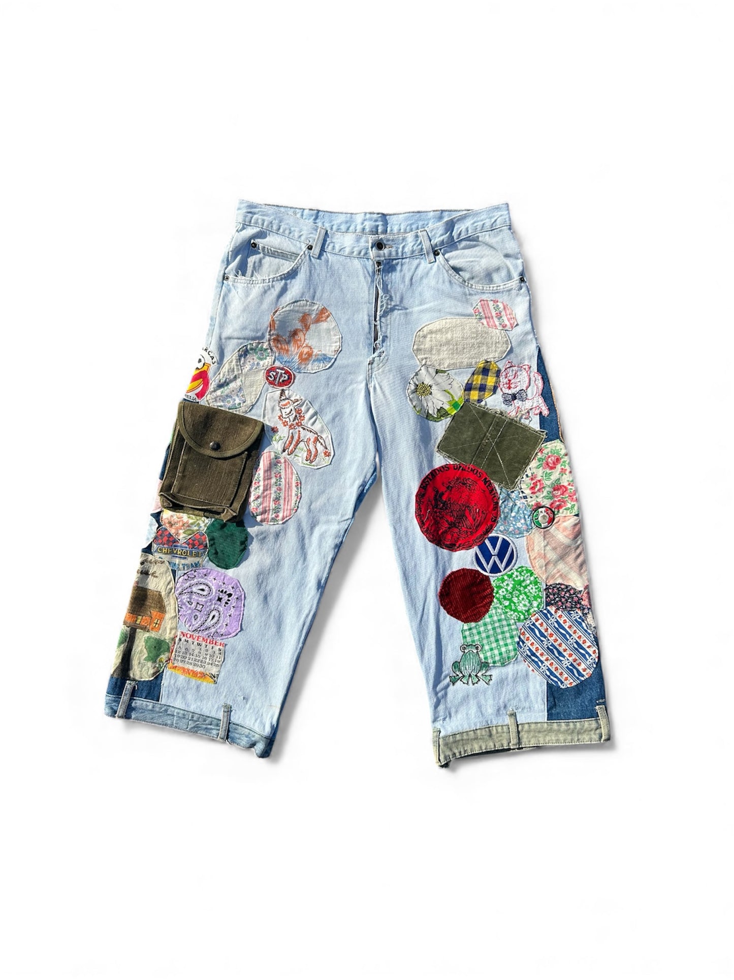 Vintage altered patched up Light blue denim flare jeans