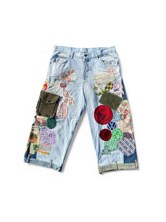 Vintage altered patched up Light blue denim flare jeans