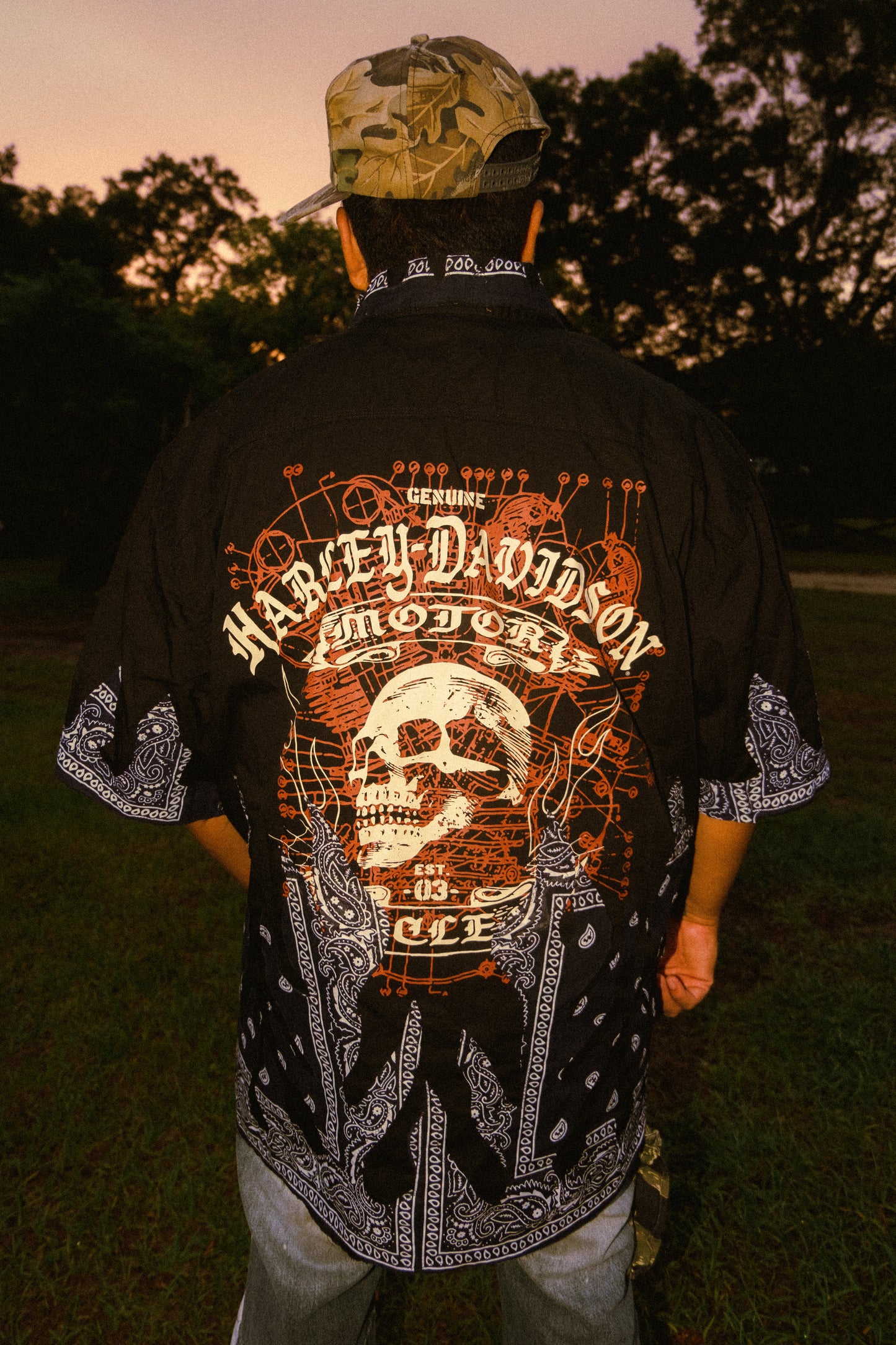 Harley Davidson flame button shirt