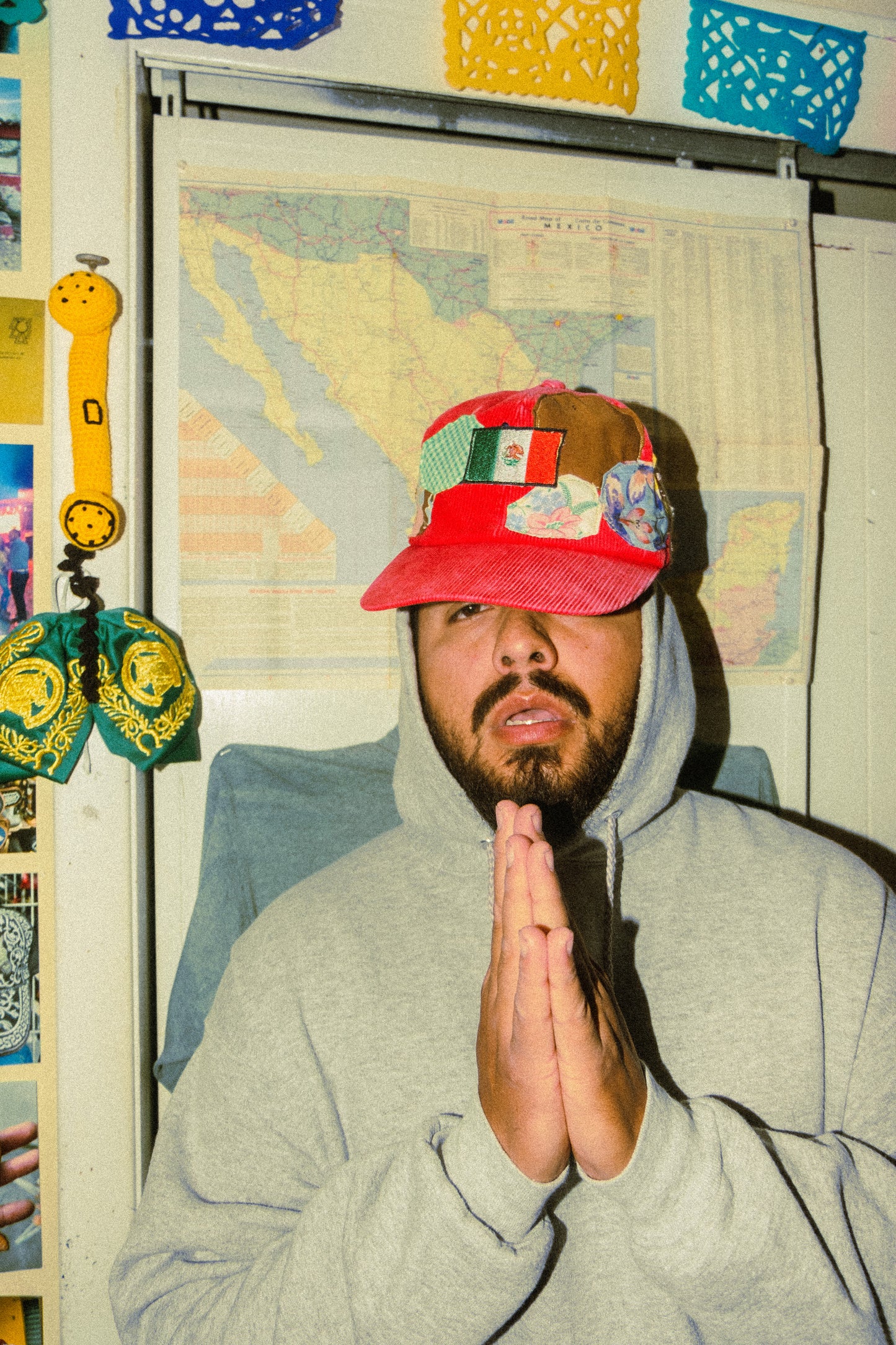 Red corduroy patched up SnapBack