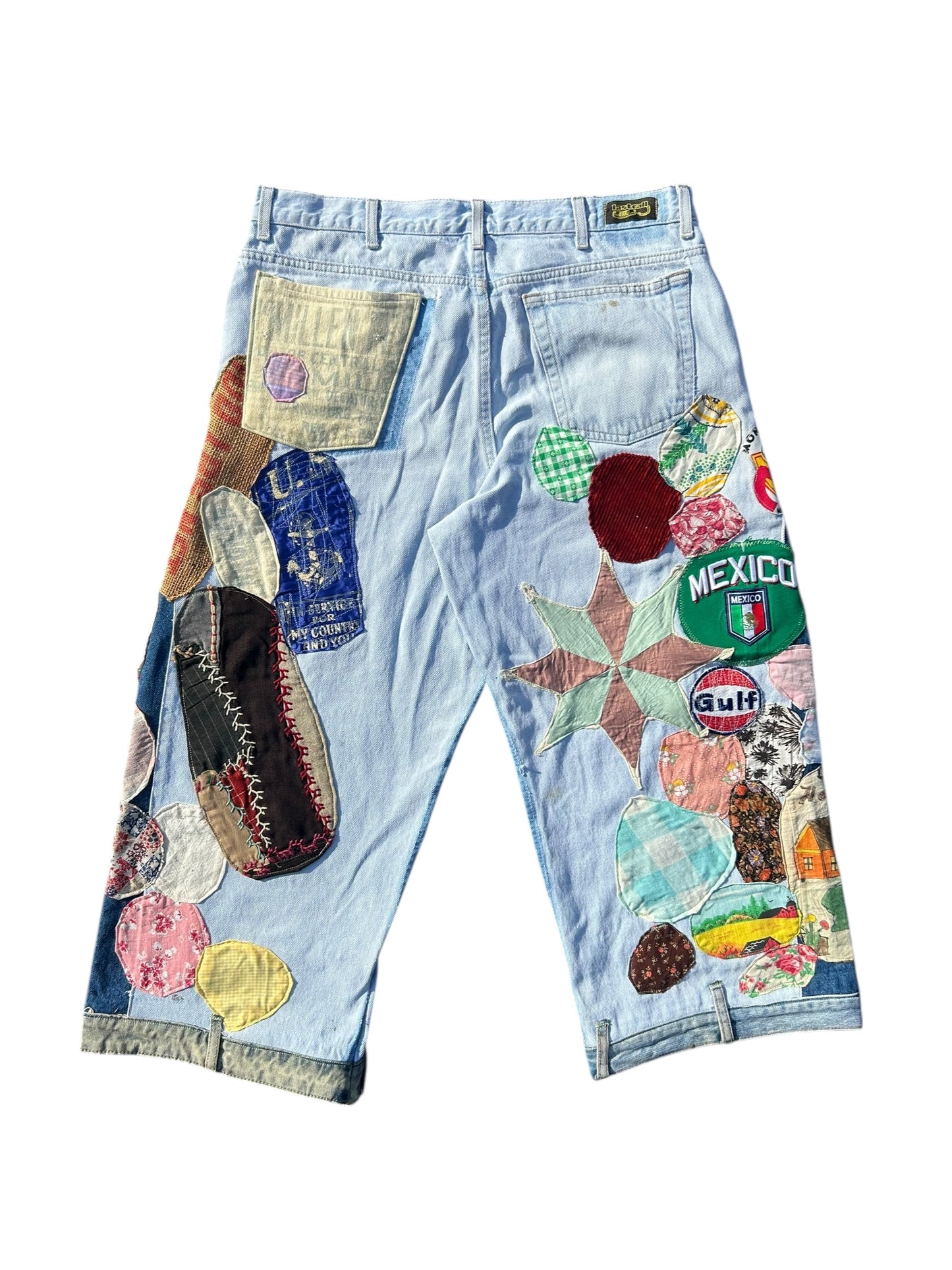 Vintage altered patched up Light blue denim flare jeans