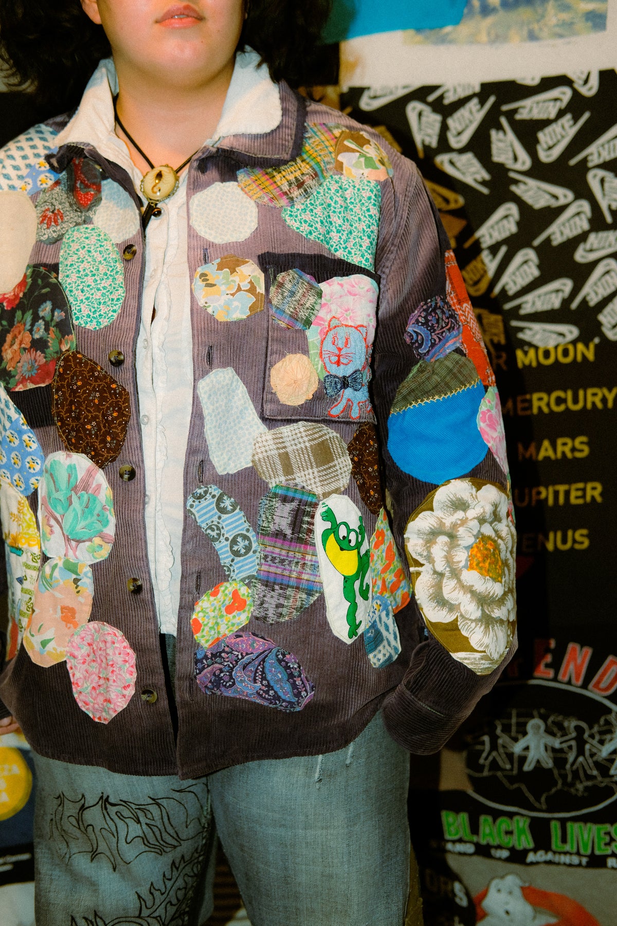 Patched up sunfaded corduroy button up