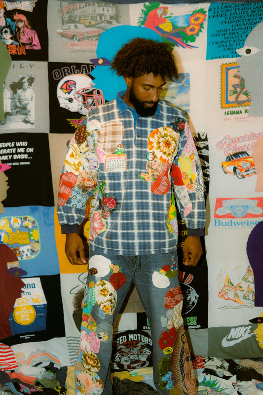 Plaid patched up quarter button up