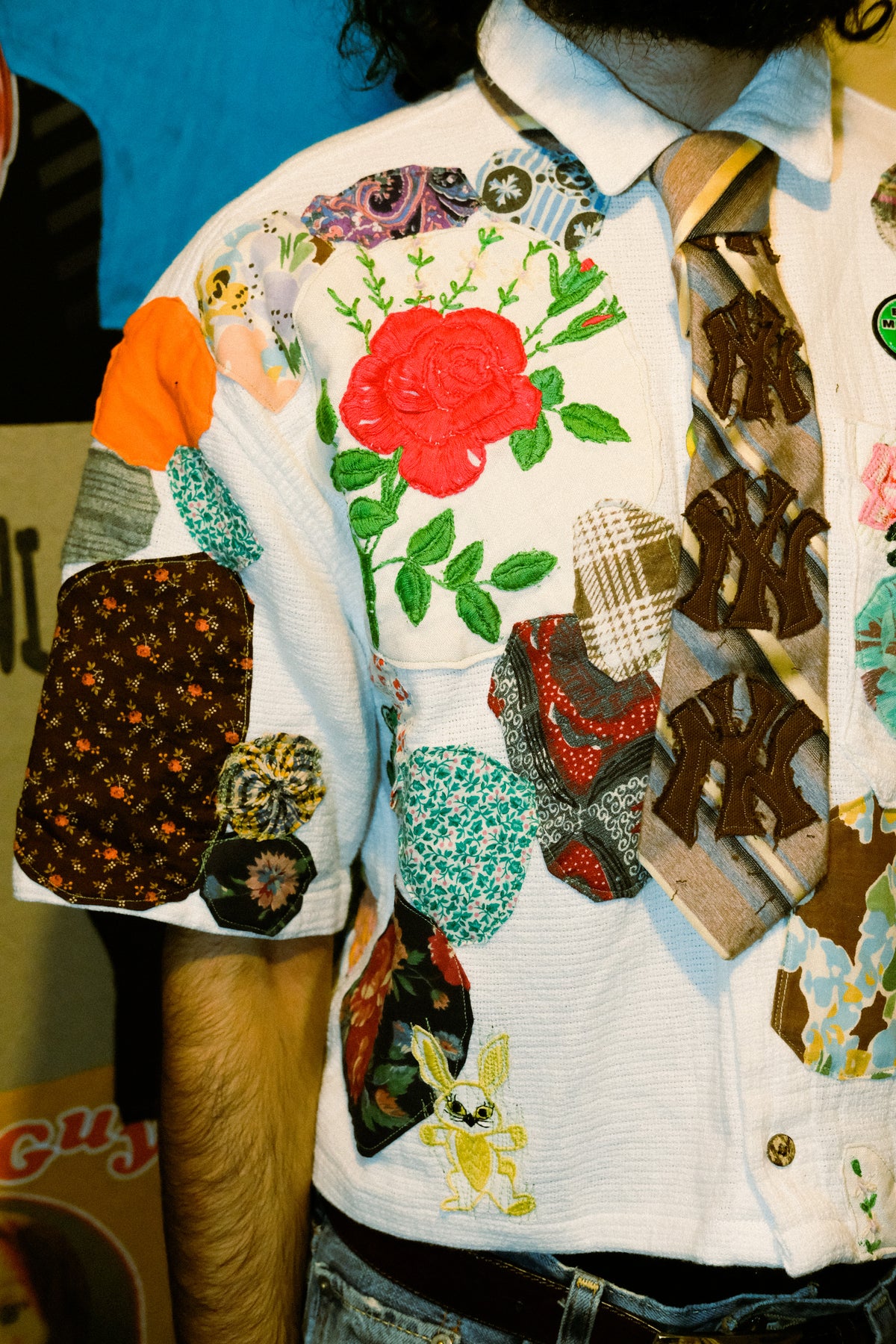 Vintage white patched up button up