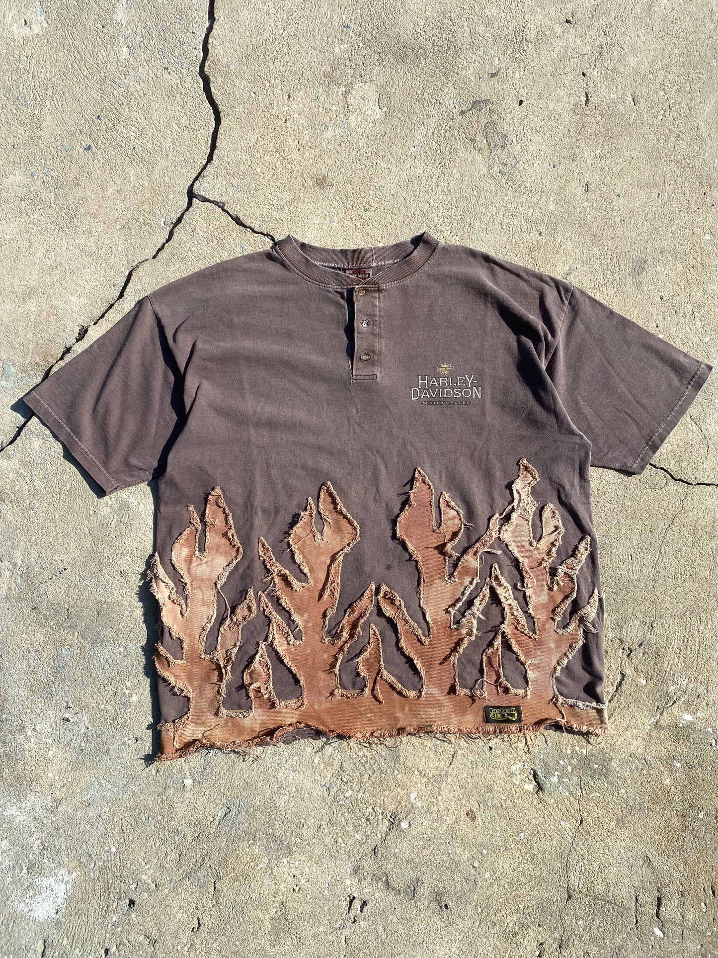 Y2k brown harley Davidson flame tee