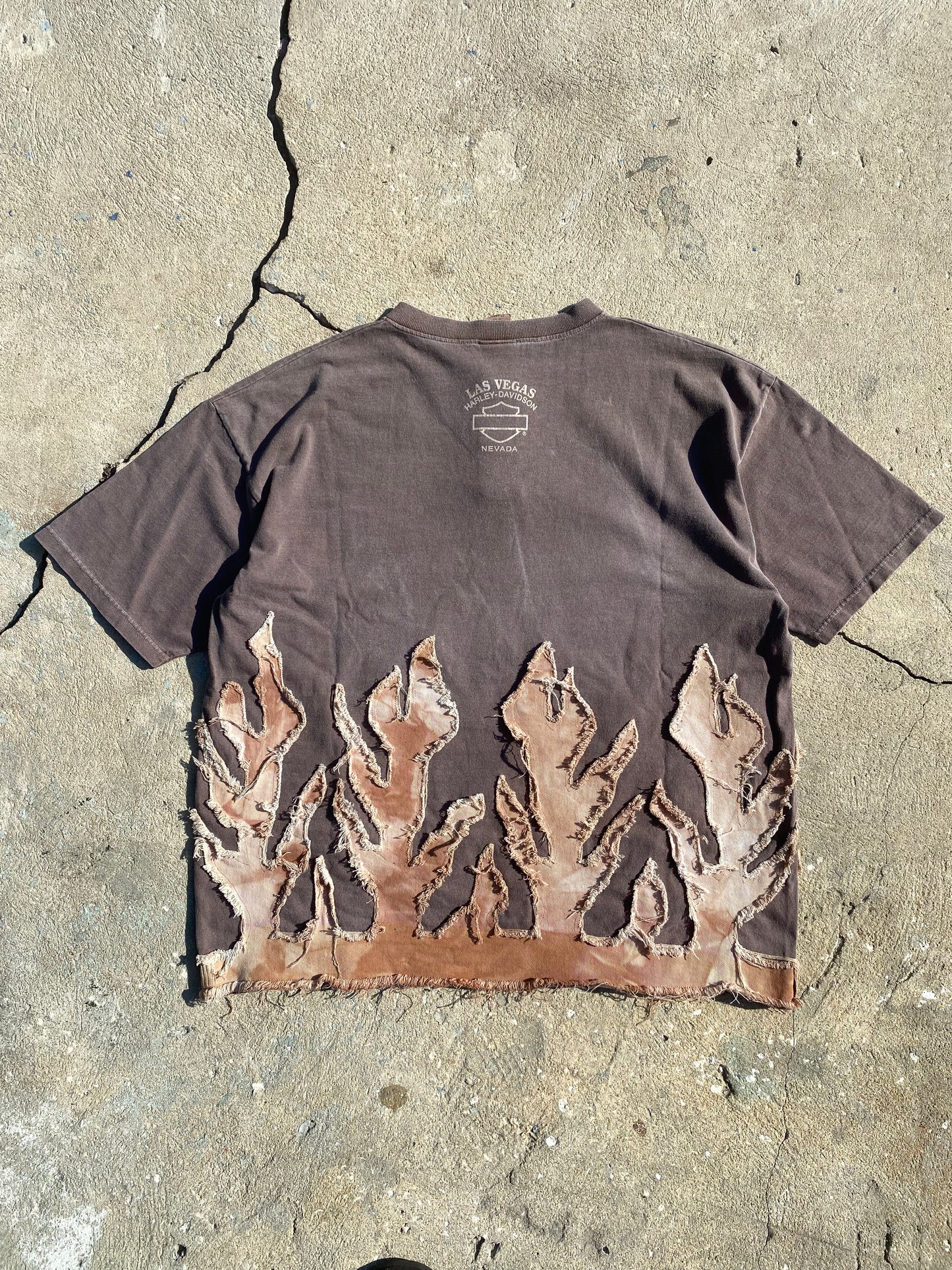 Y2k brown harley Davidson flame tee