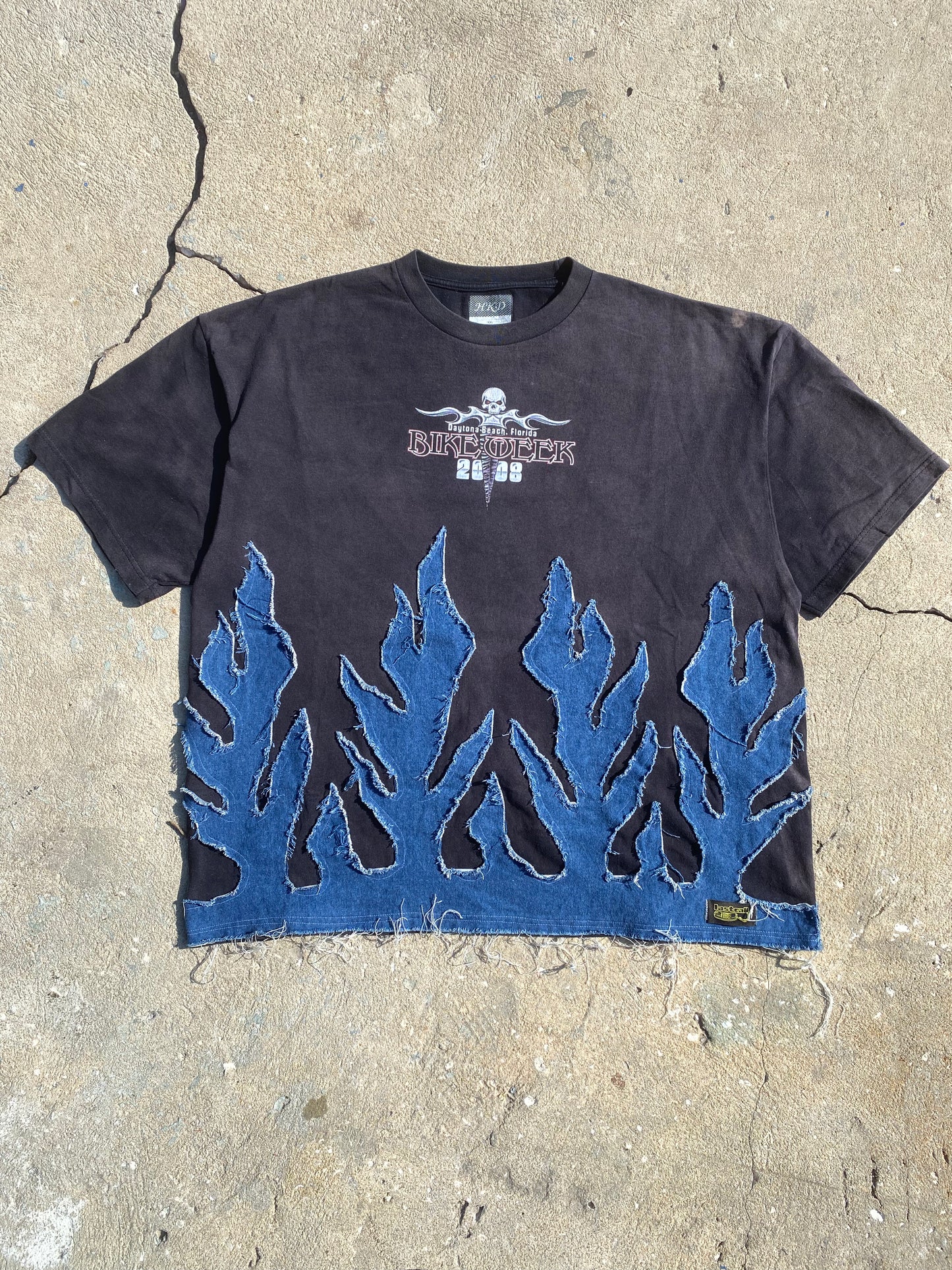 Y2k 2008 bike week denim flame tee