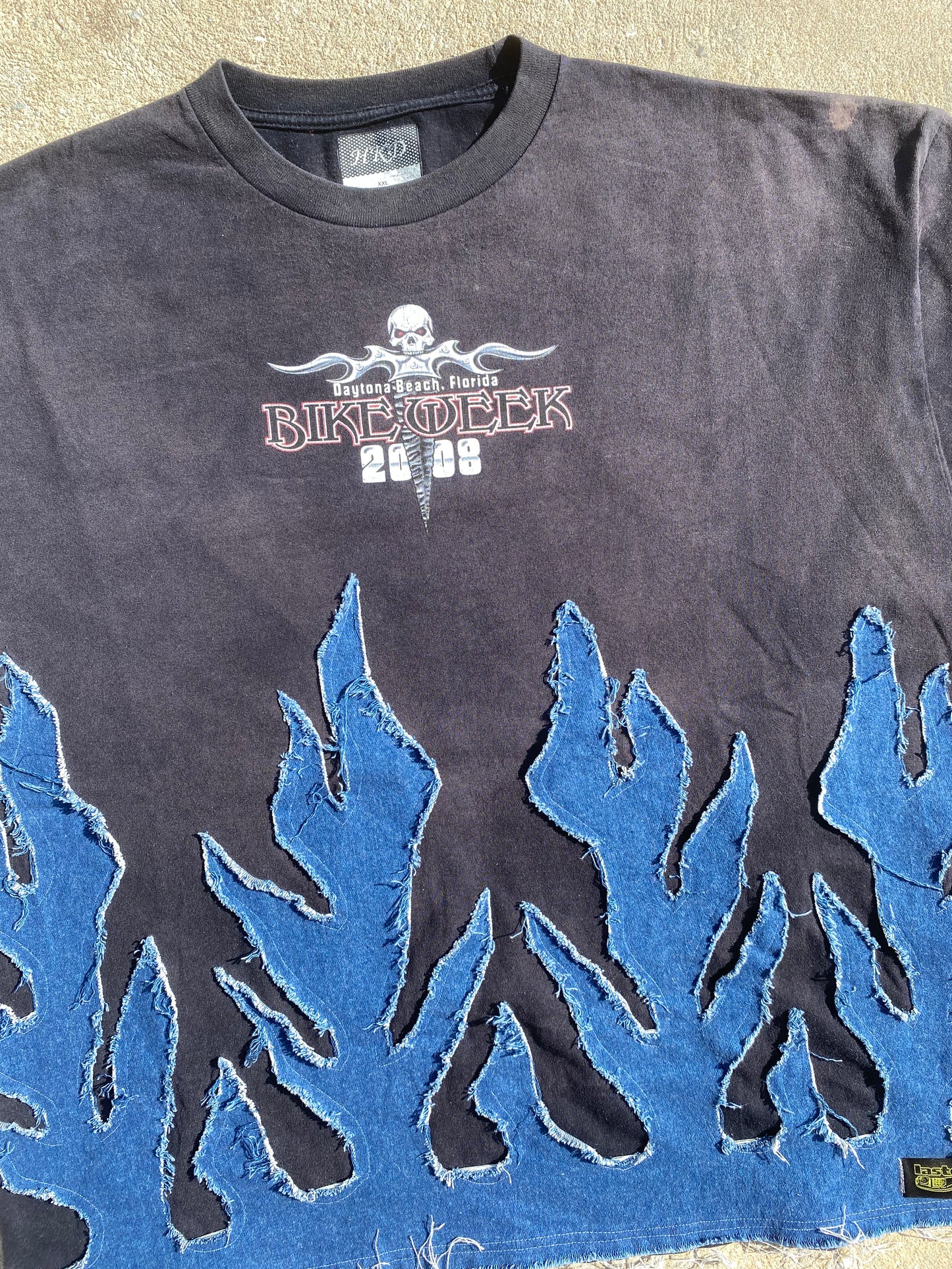 Y2k 2008 bike week denim flame tee