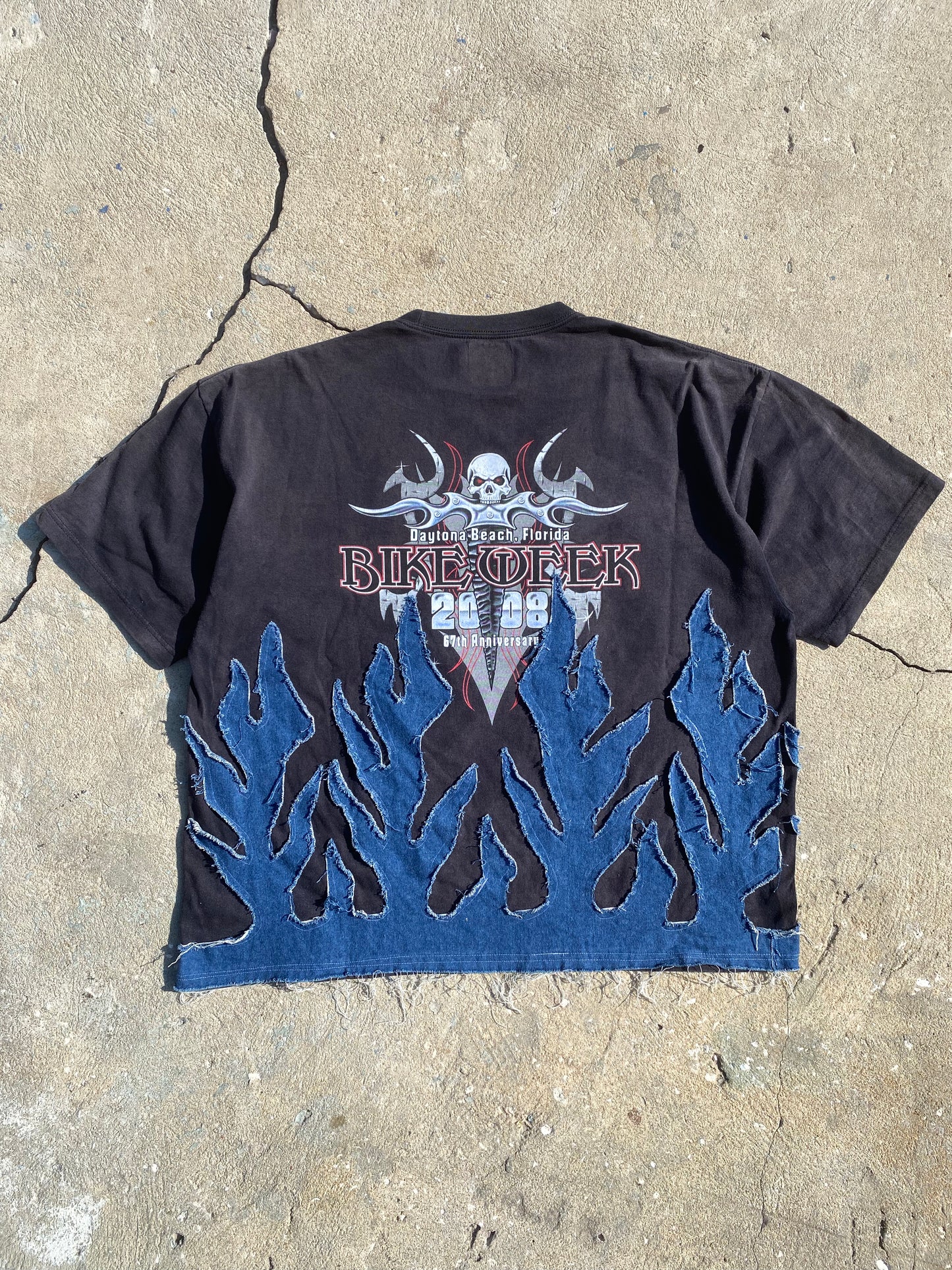 Y2k 2008 bike week denim flame tee