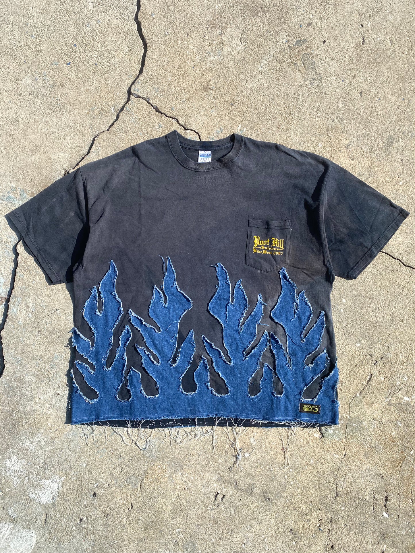 Boothill salon denim flame tee