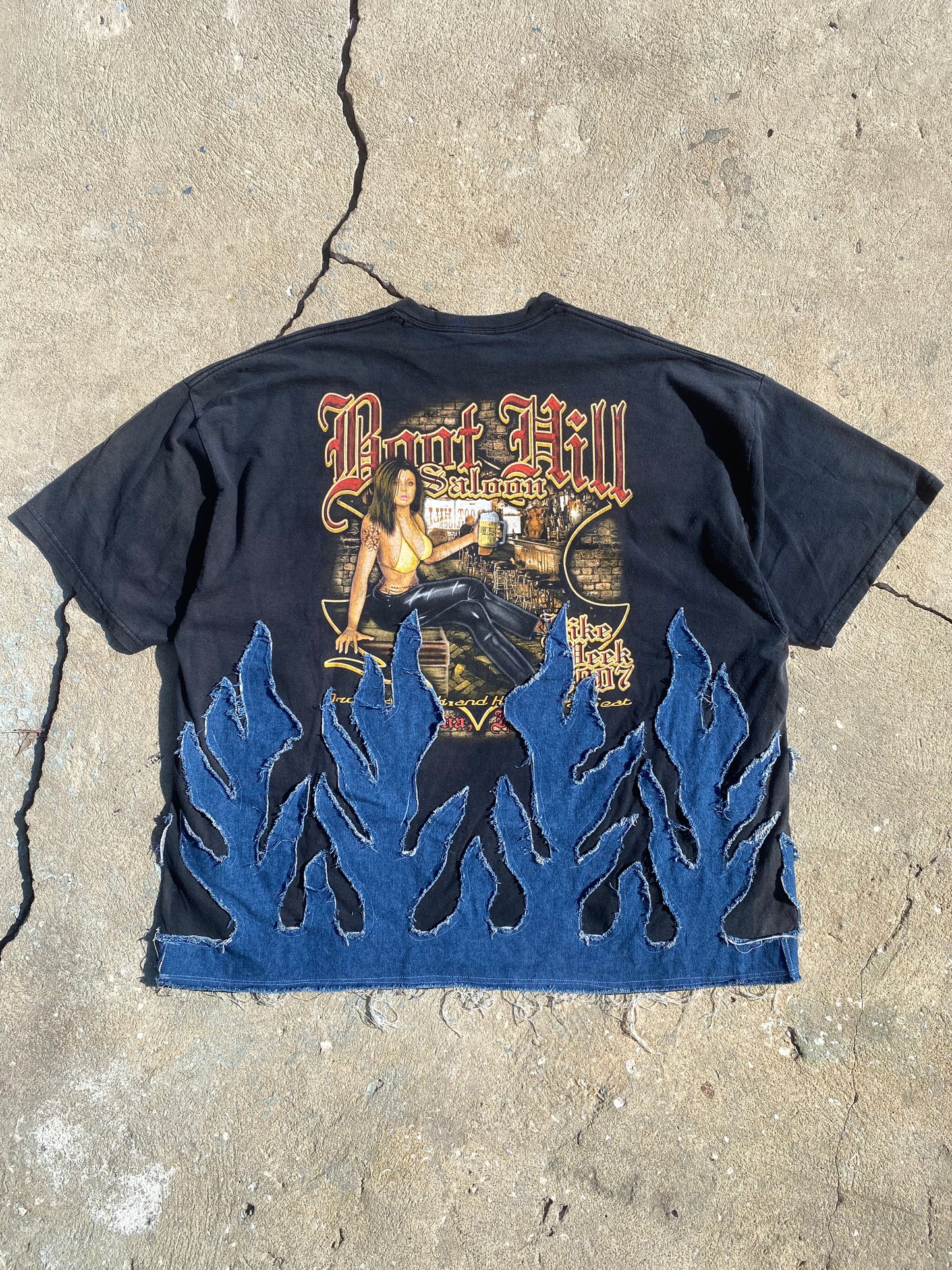 Boothill salon denim flame tee