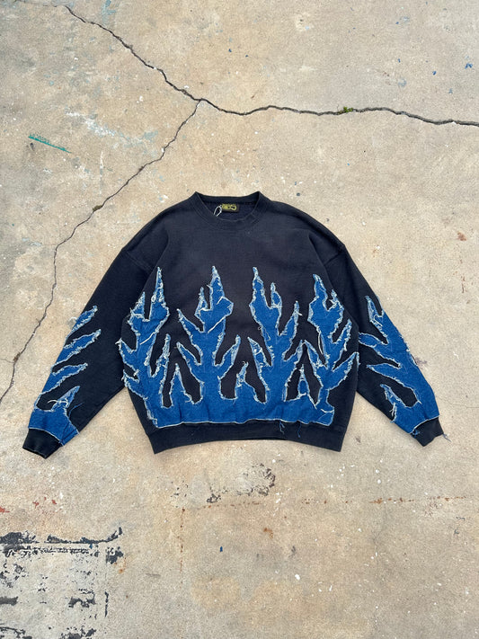 Black denim flame sweater