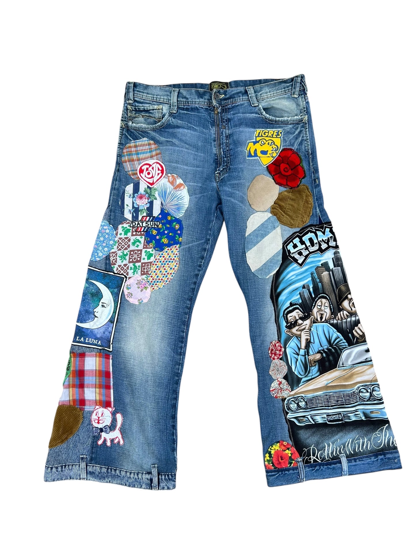 Mavi denim patched up flare jeans