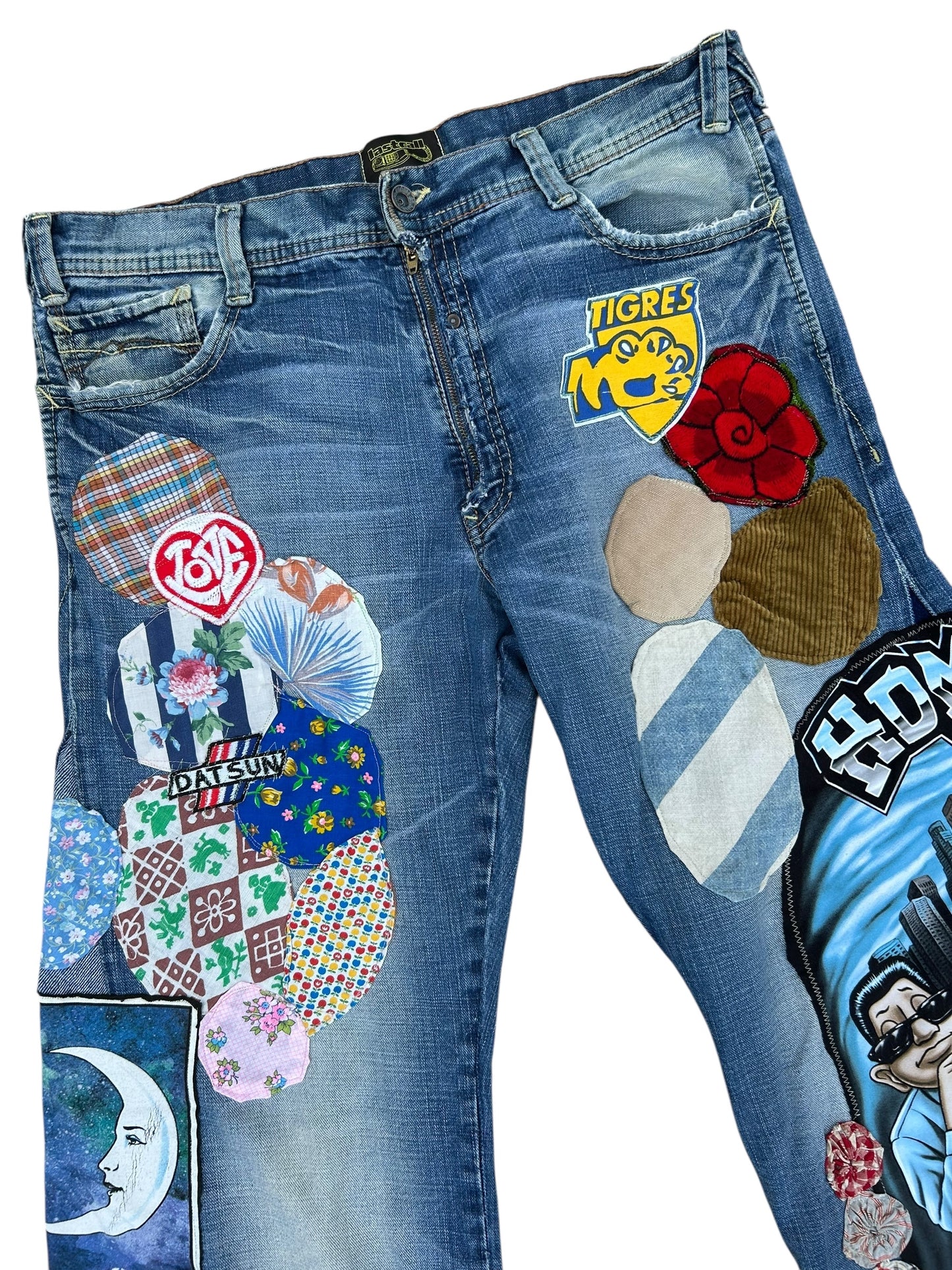 Mavi denim patched up flare jeans