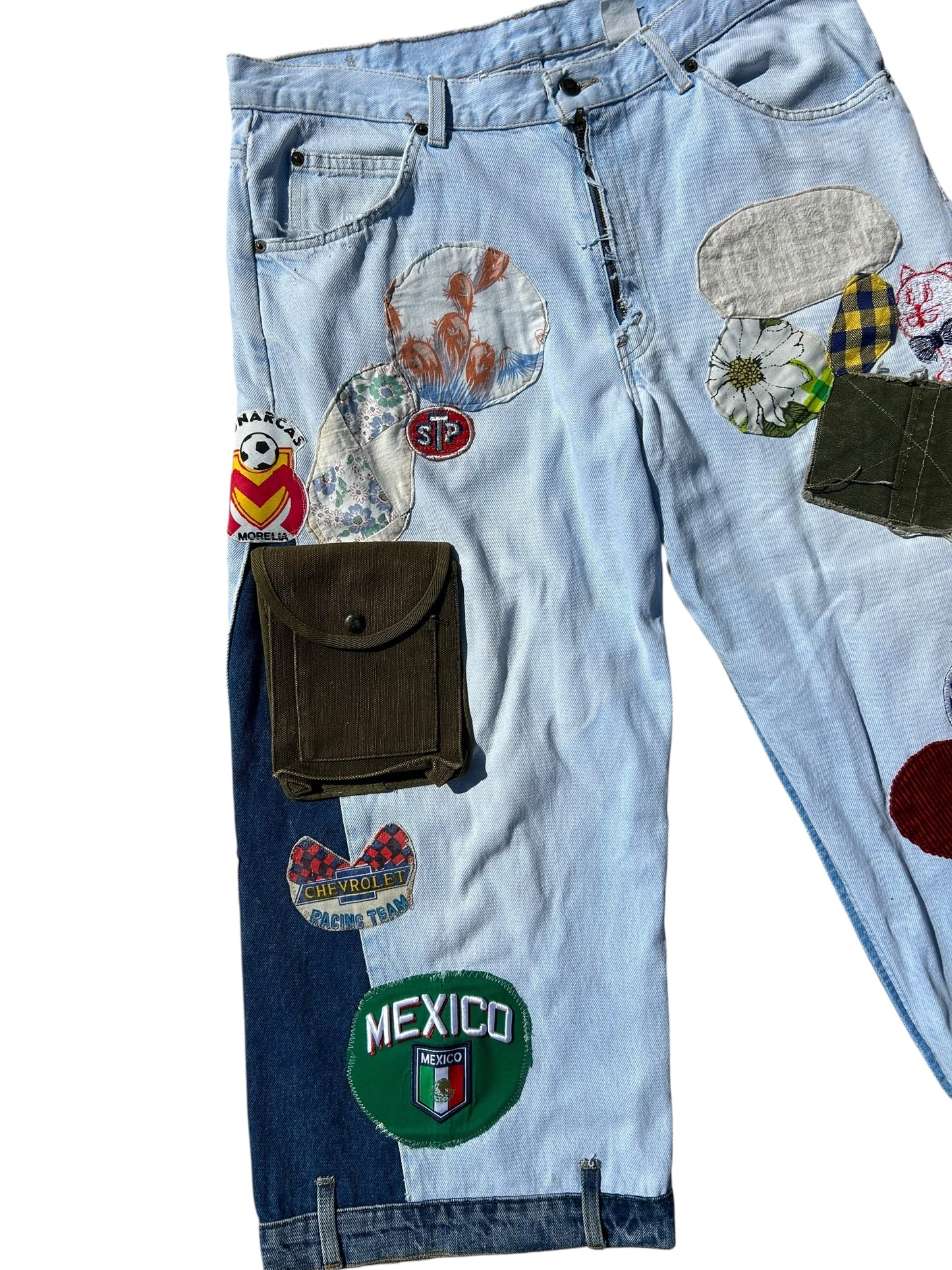 Vintage altered patched up Light blue denim flare jeans