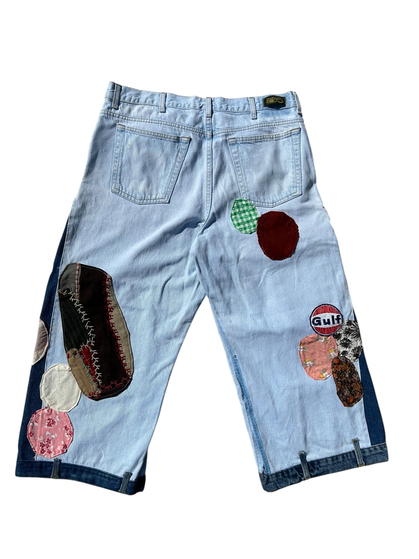 Vintage altered patched up Light blue denim flare jeans